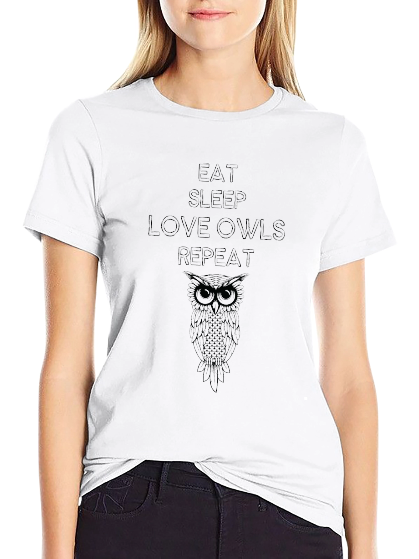Eat Sleep Love Owls Repeat Black T-Shirt