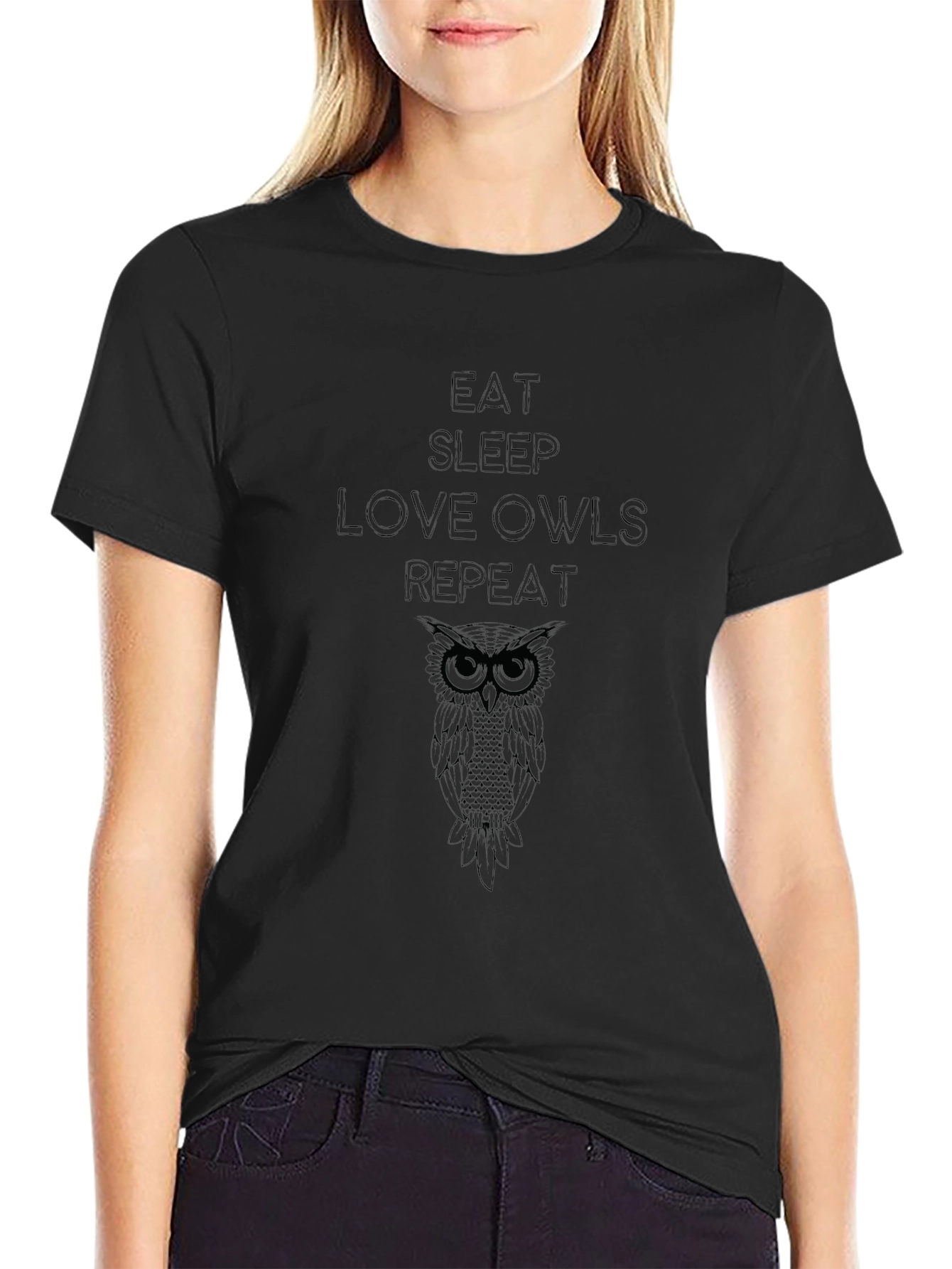 Eat Sleep Love Owls Repeat Black T-Shirt
