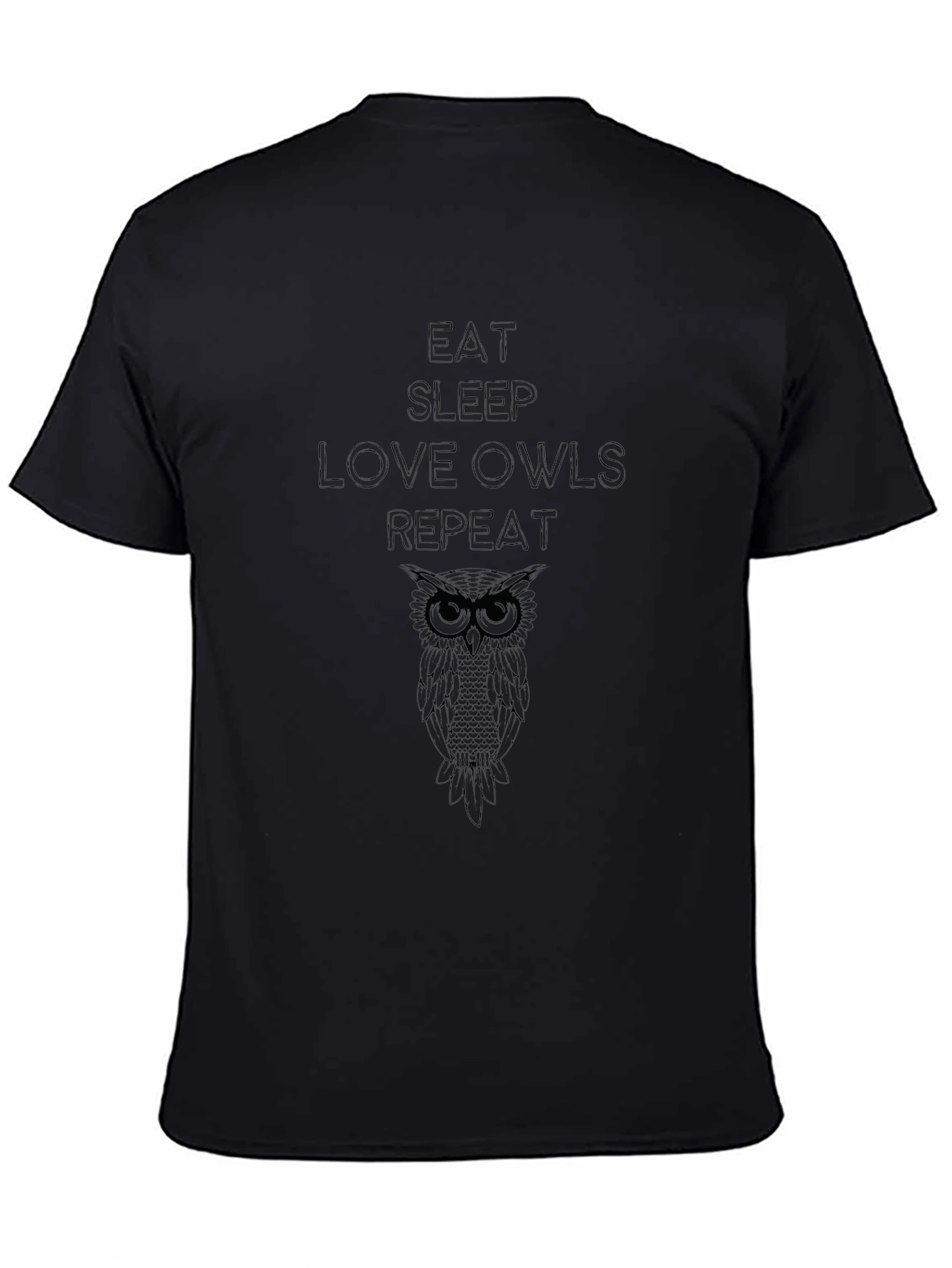 Eat Sleep Love Owls Repeat Black T-Shirt