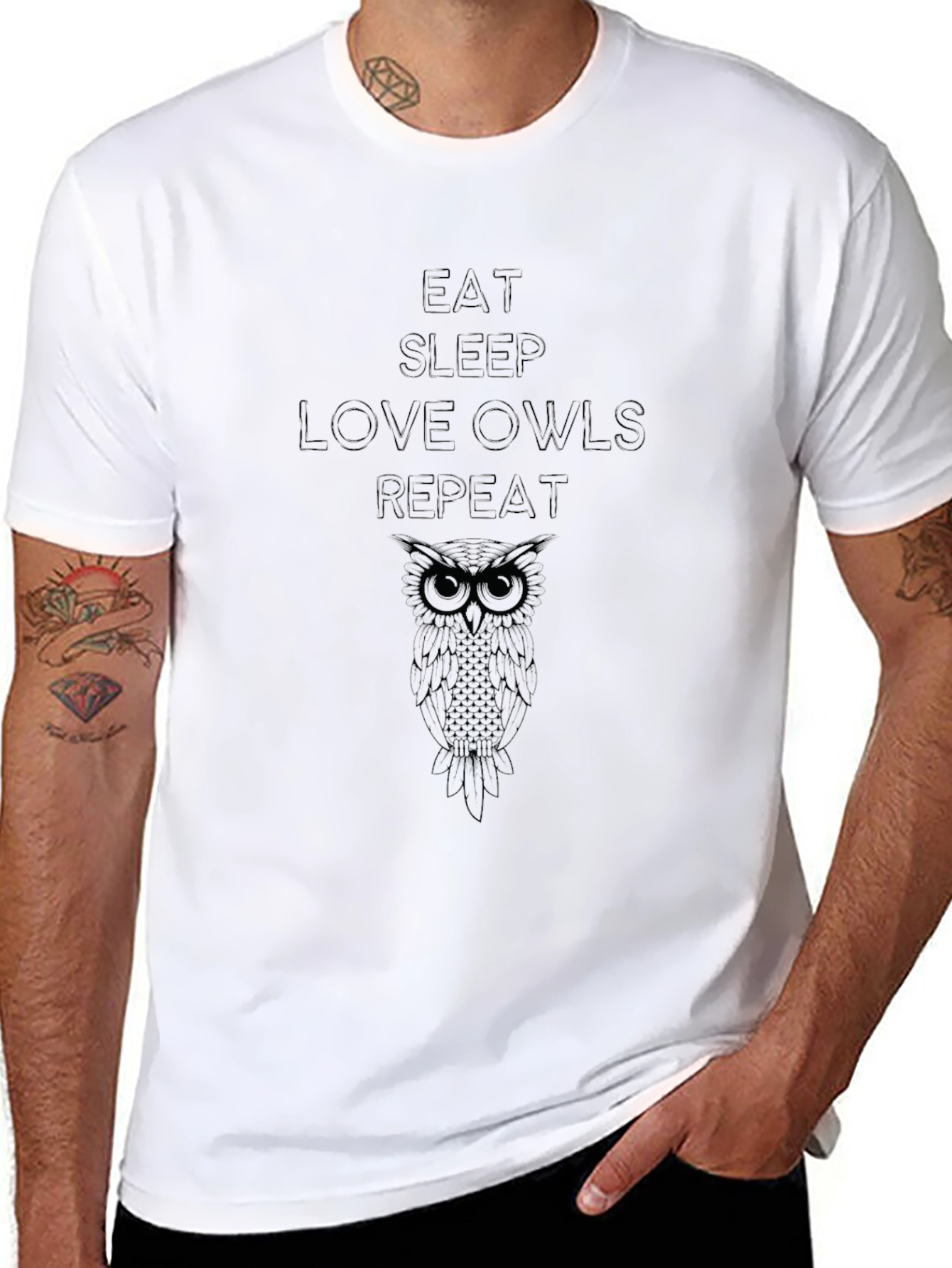 Eat Sleep Love Owls Repeat Black T-Shirt