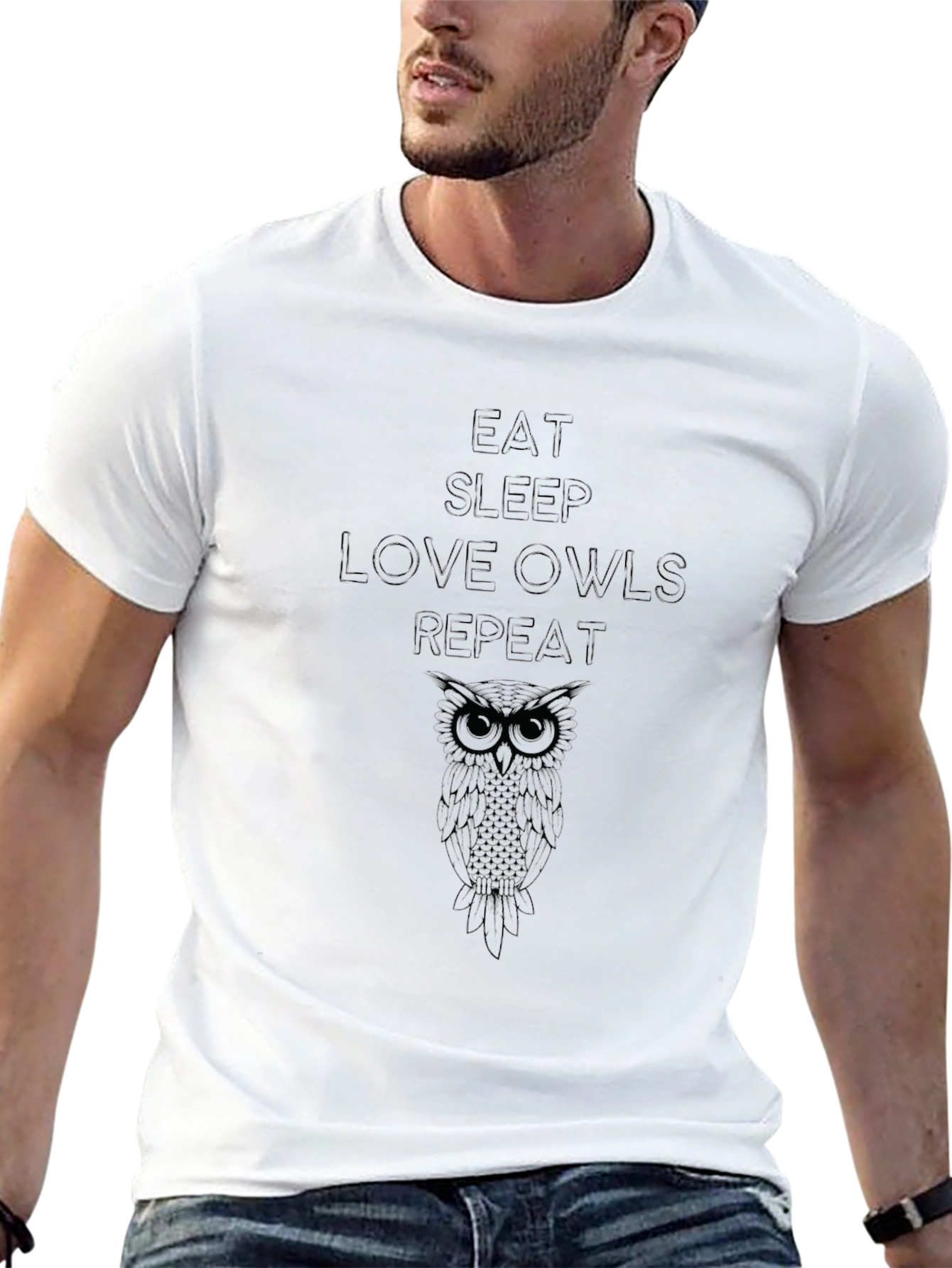 Eat Sleep Love Owls Repeat Black T-Shirt