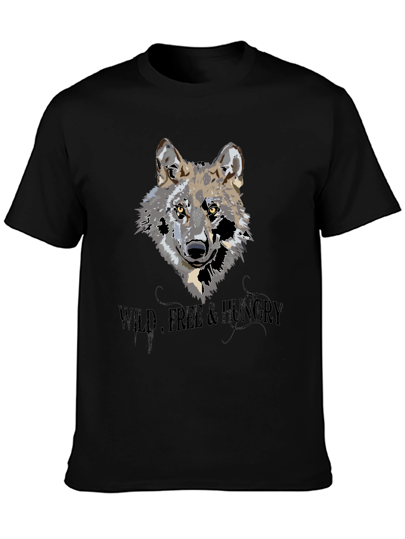 Wild Wolf Graphic Print Black T-Shirt