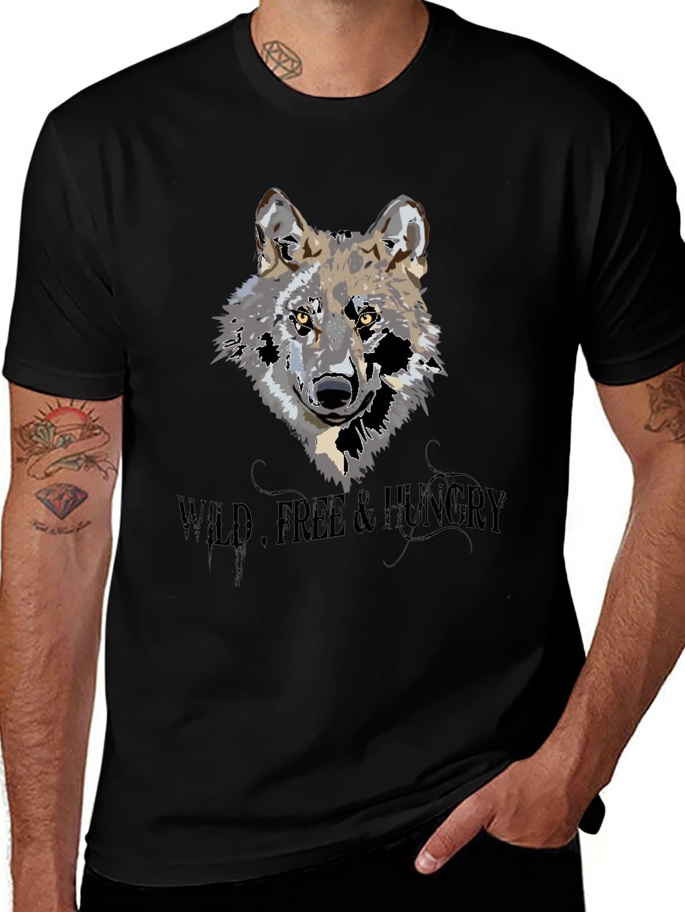 Wild Wolf Graphic Print Black T-Shirt