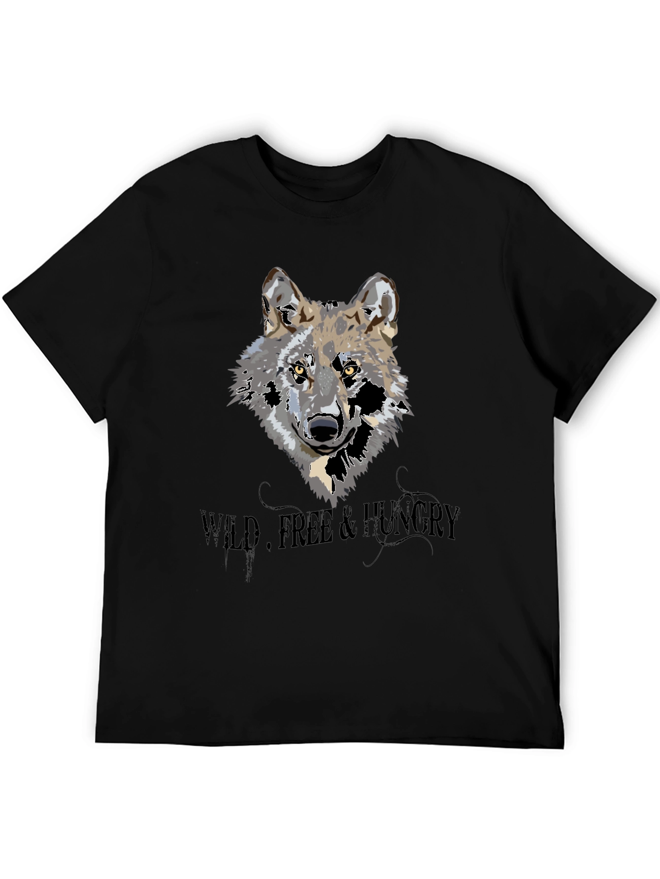 Wild Wolf Graphic Print Black T-Shirt