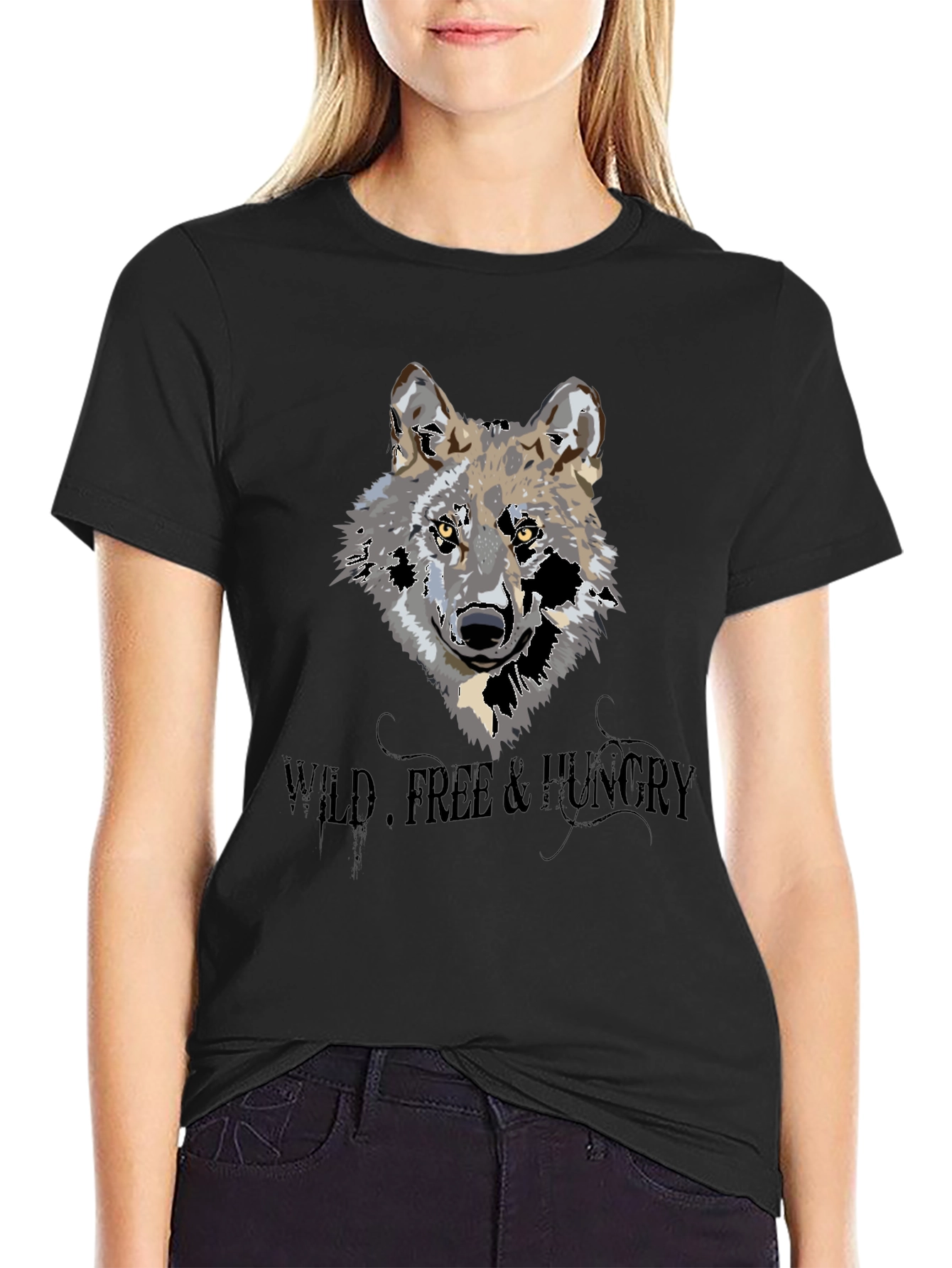 Wild Wolf Graphic Print Black T-Shirt