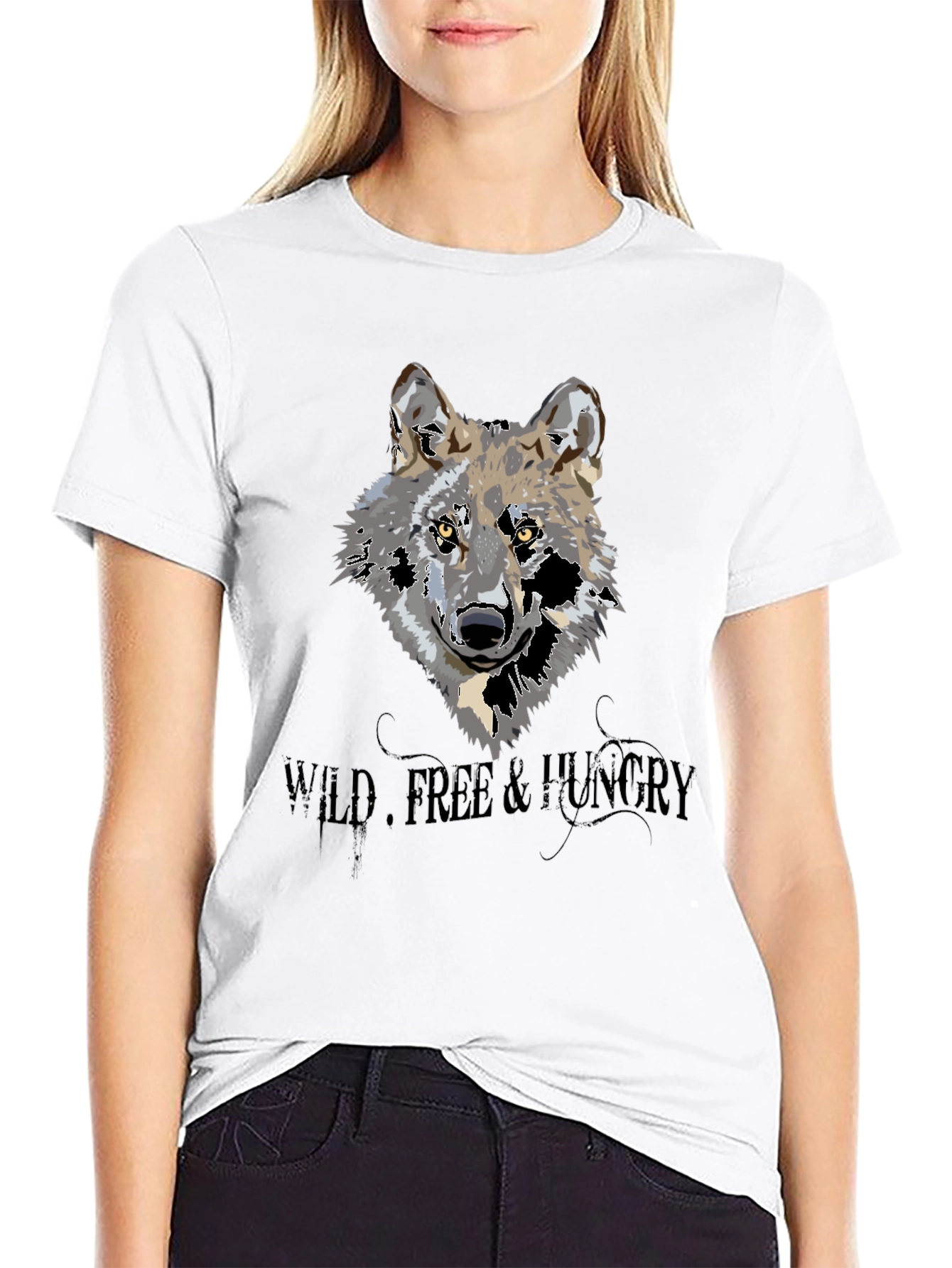 Wild Wolf Graphic Print Black T-Shirt