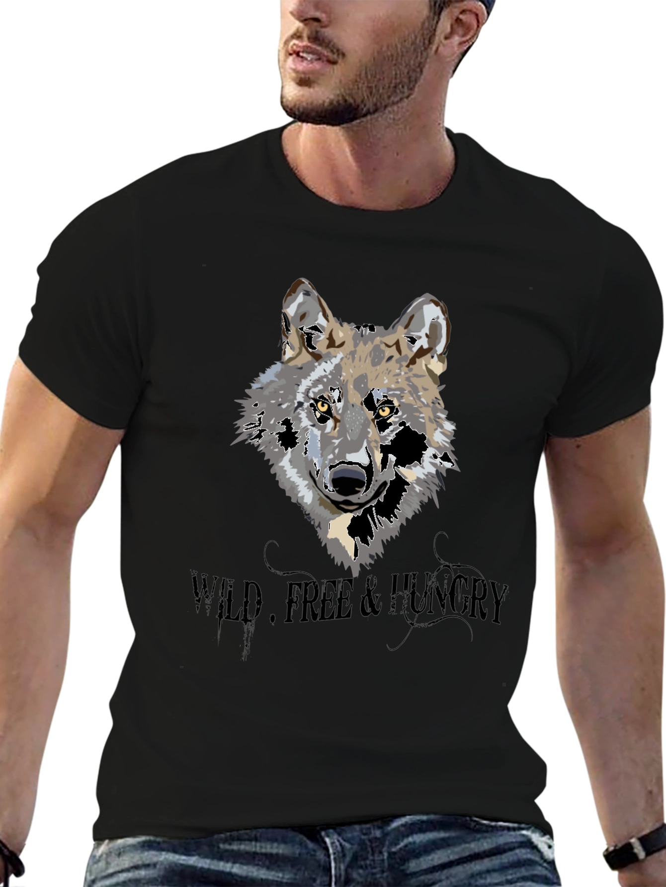 Wild Wolf Graphic Print Black T-Shirt