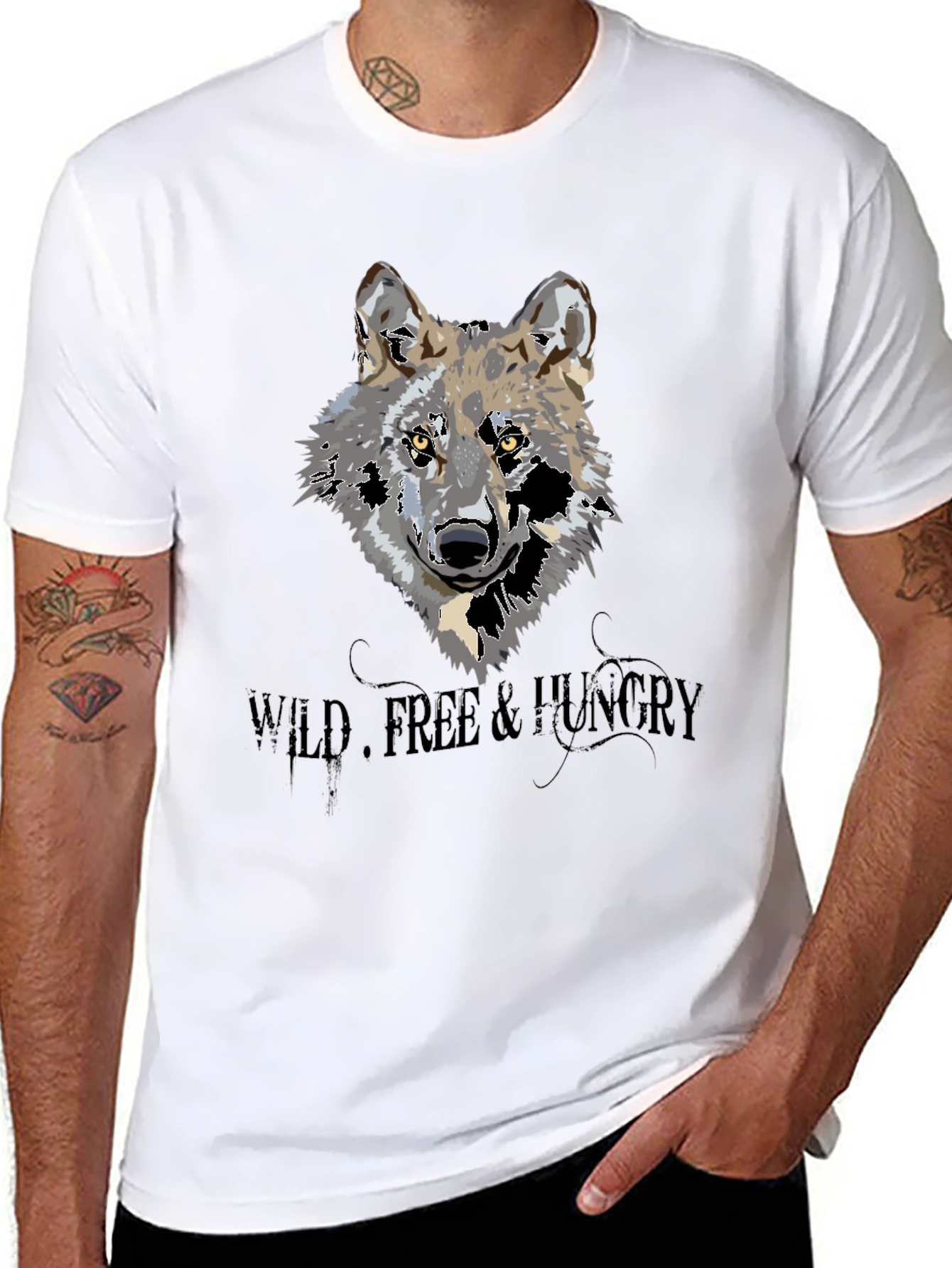 Wild Wolf Graphic Print Black T-Shirt