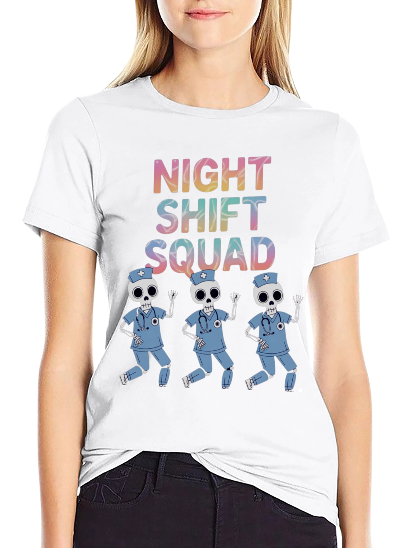 Night Shift Squad Skeleton Nurse T-Shirt