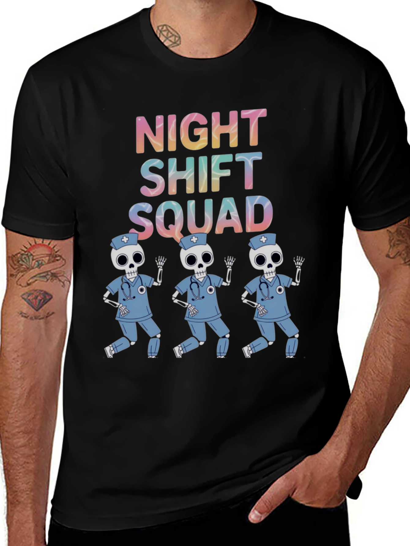 Night Shift Squad Skeleton Nurse T-Shirt