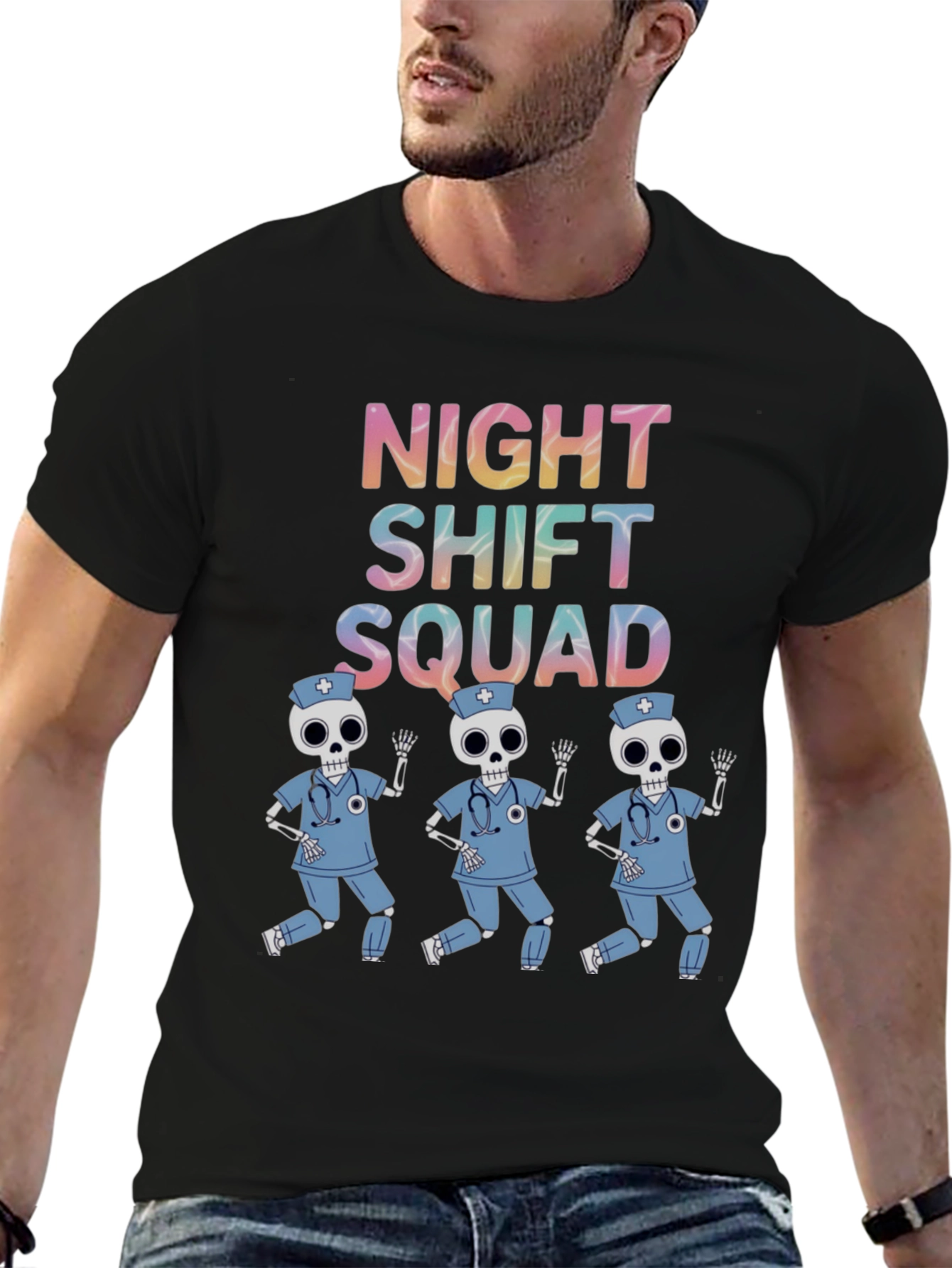 Night Shift Squad Skeleton Nurse T-Shirt