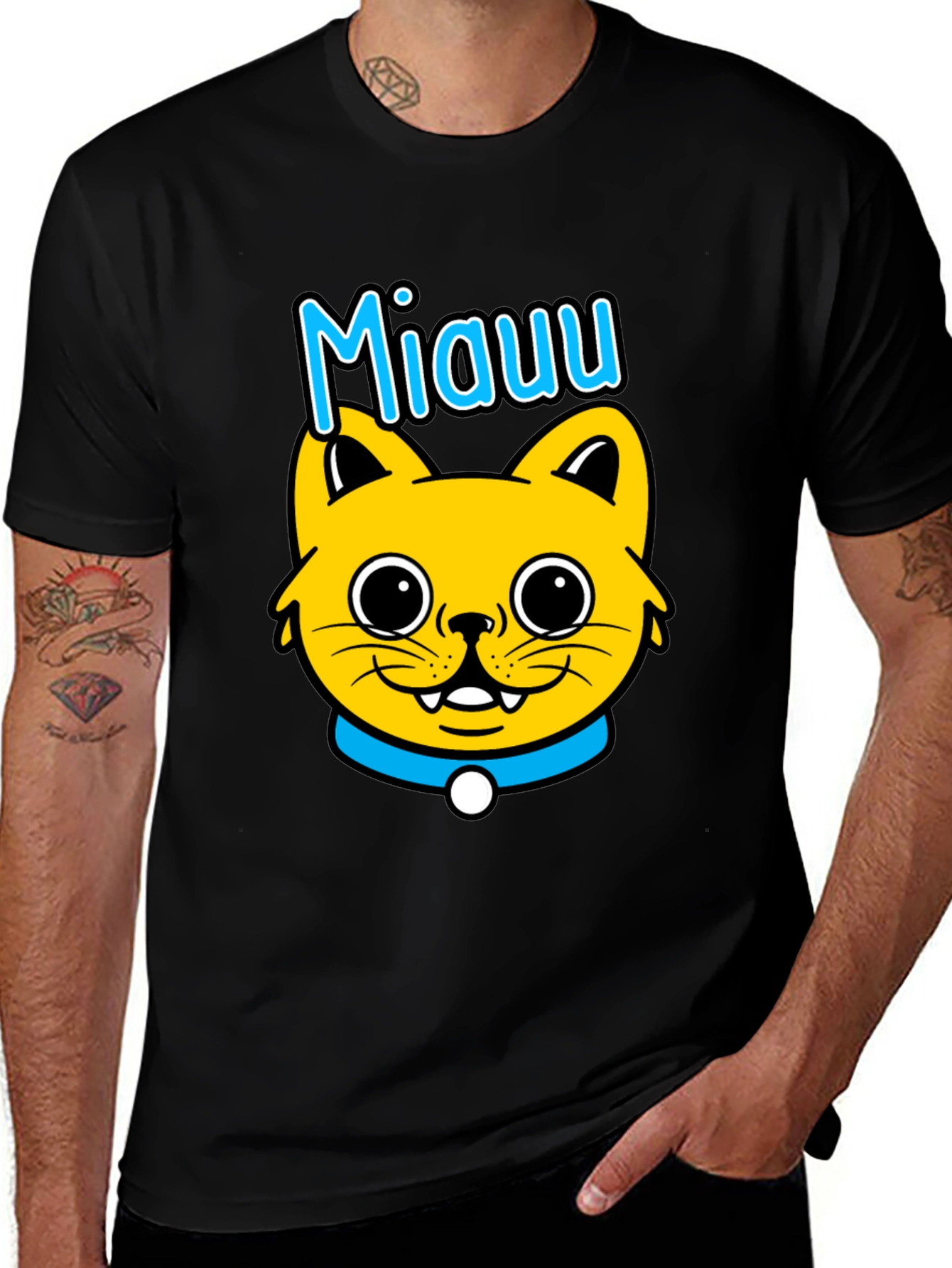 Miauu Cat Graphic Black T-Shirt