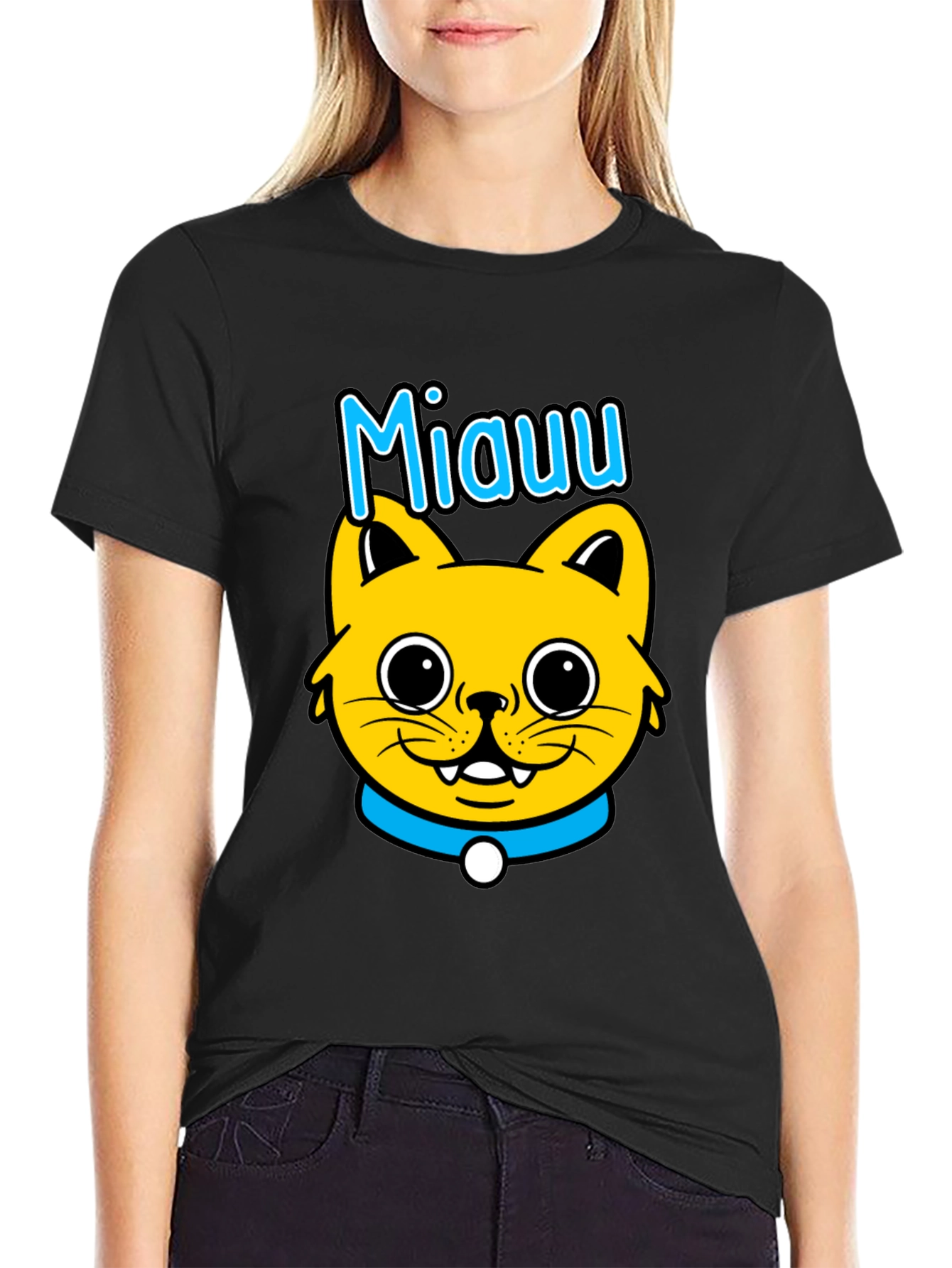 Miauu Cat Graphic Black T-Shirt