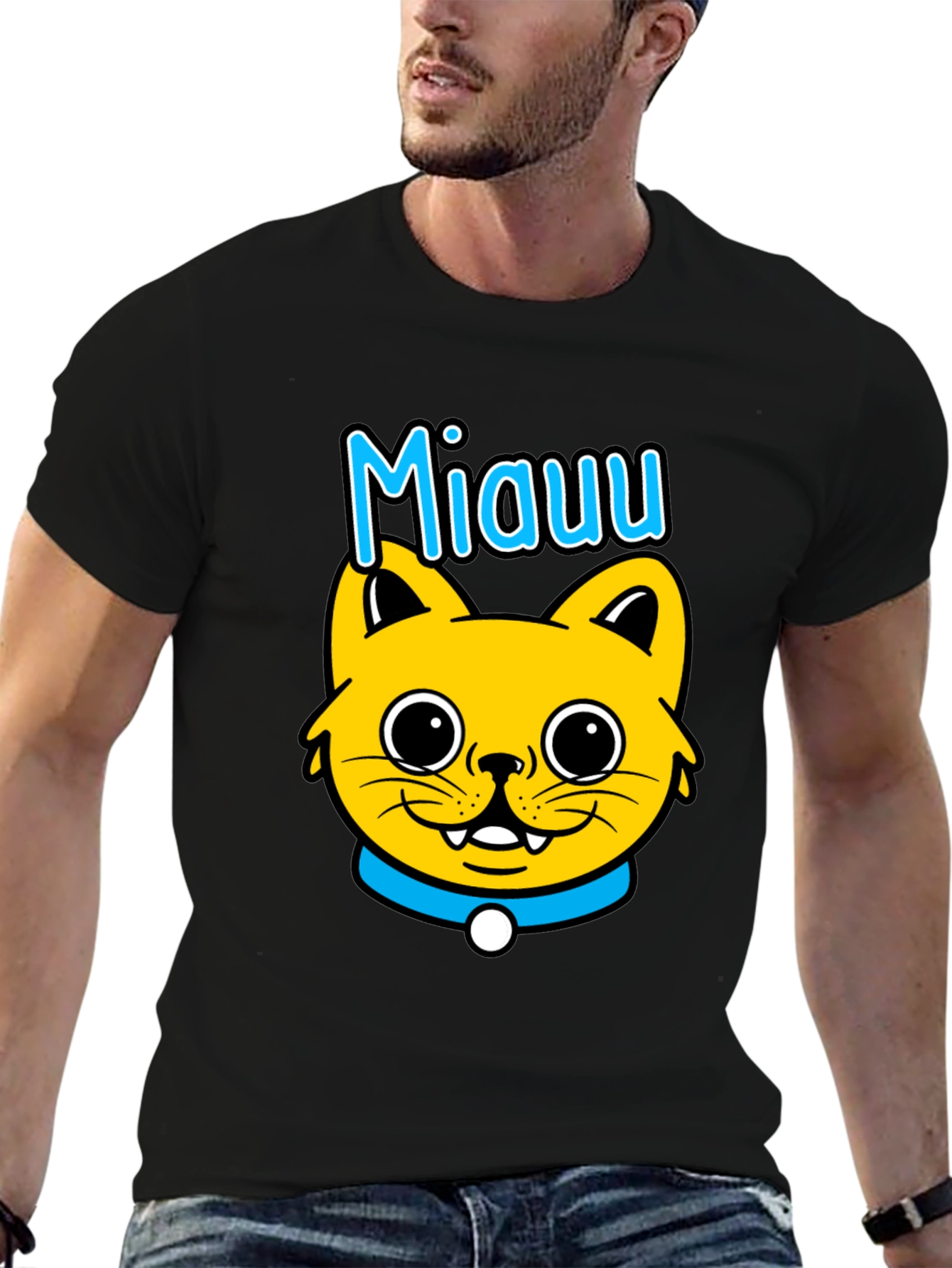 Miauu Cat Graphic Black T-Shirt