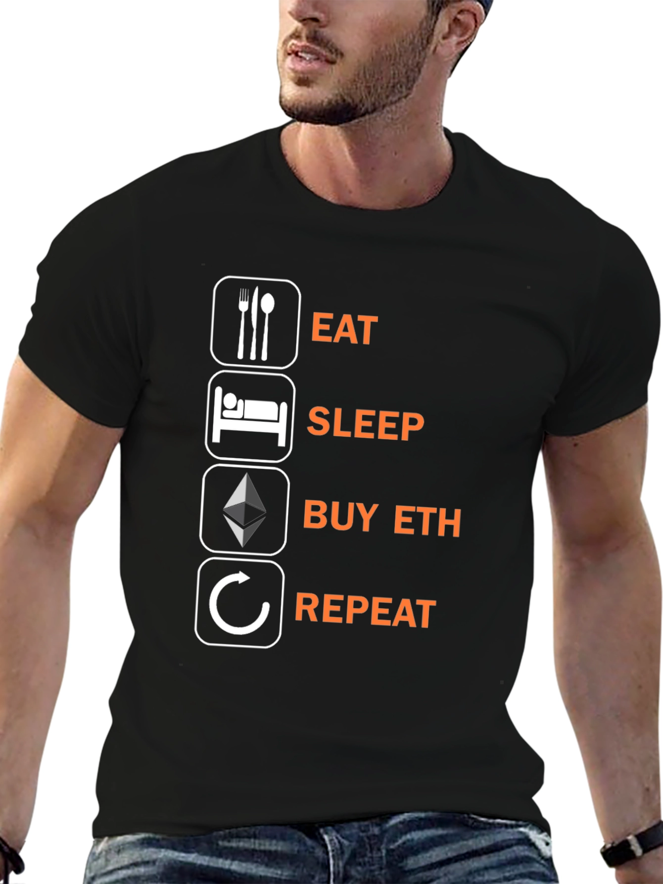 Eat Sleep Buy ETH Repeat Black T-Shirt