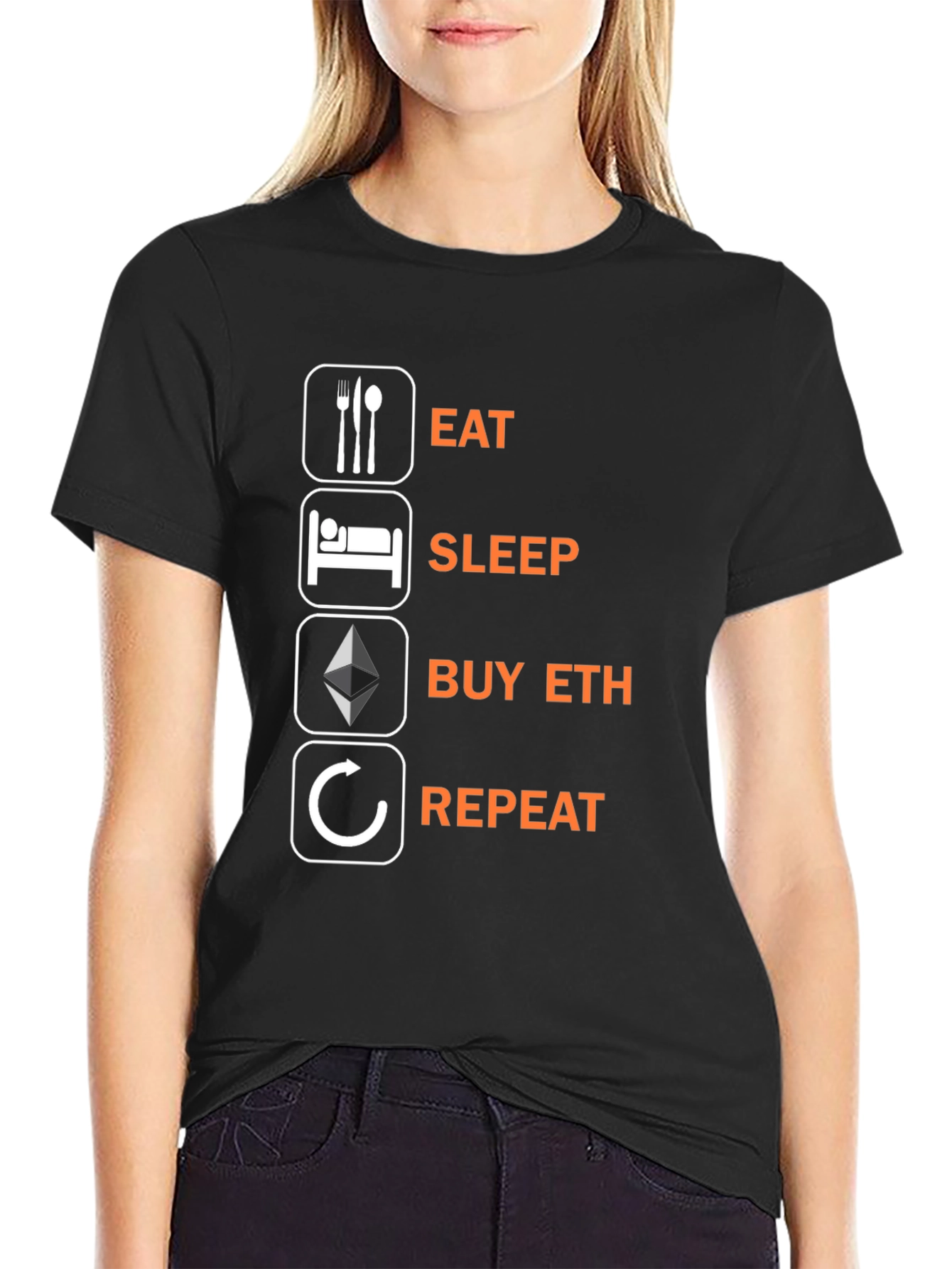 Eat Sleep Buy ETH Repeat Black T-Shirt