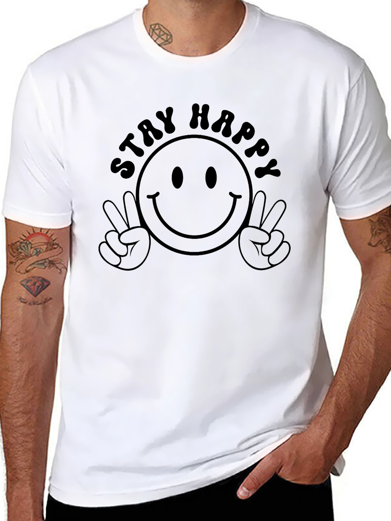 Stay Happy Graphic Tee - Unisex Black T-Shirt