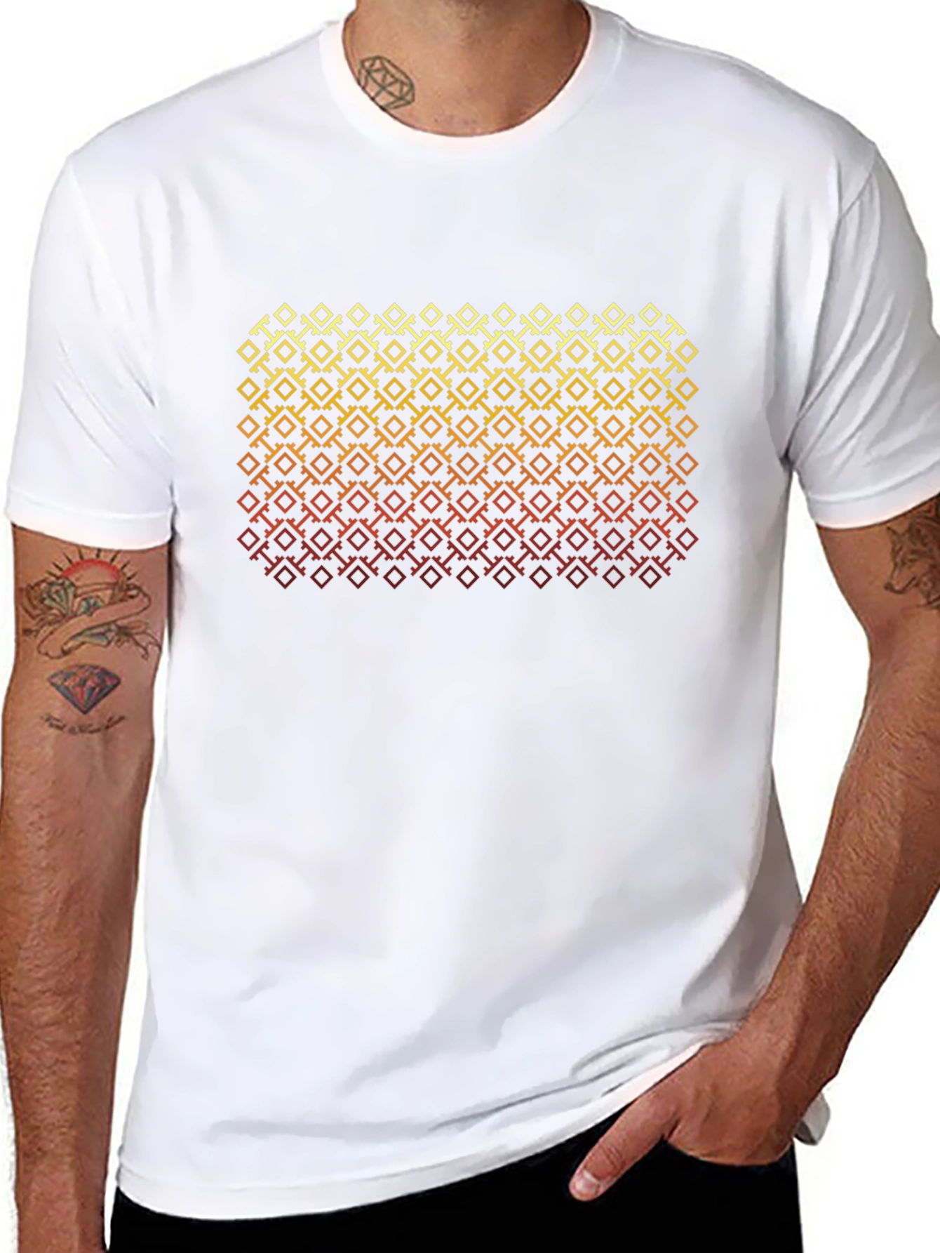 Retro Geometric Patterned Black T-Shirt