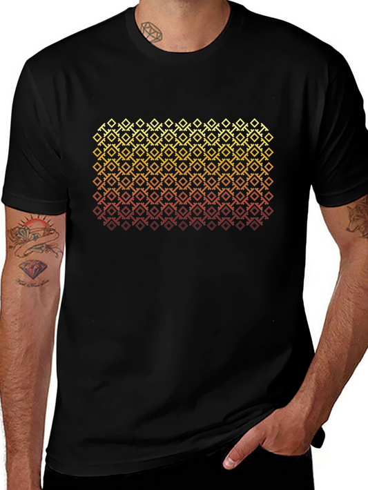 Retro Geometric Patterned Black T-Shirt