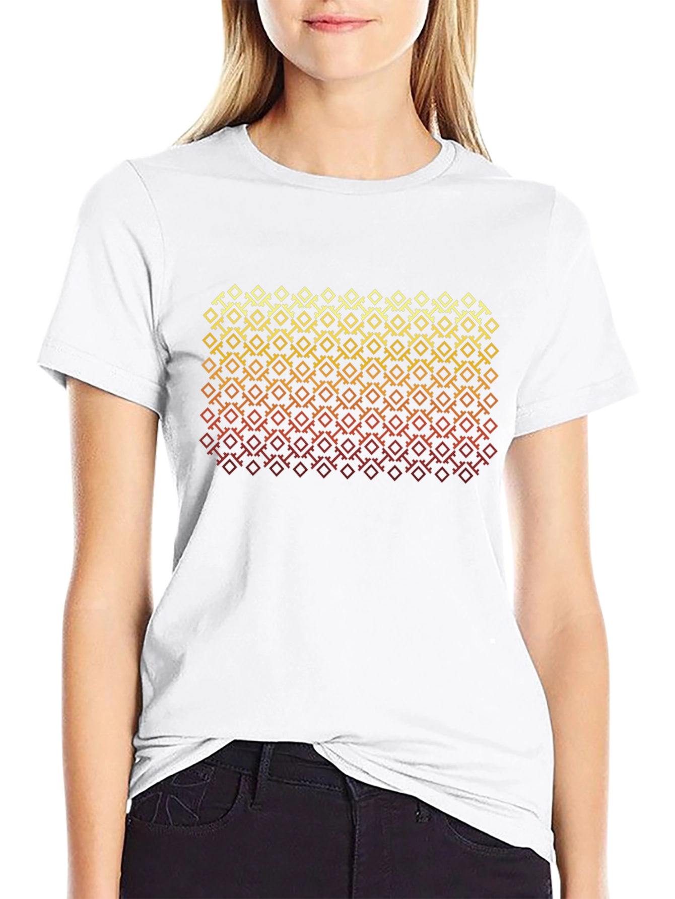 Retro Geometric Patterned Black T-Shirt