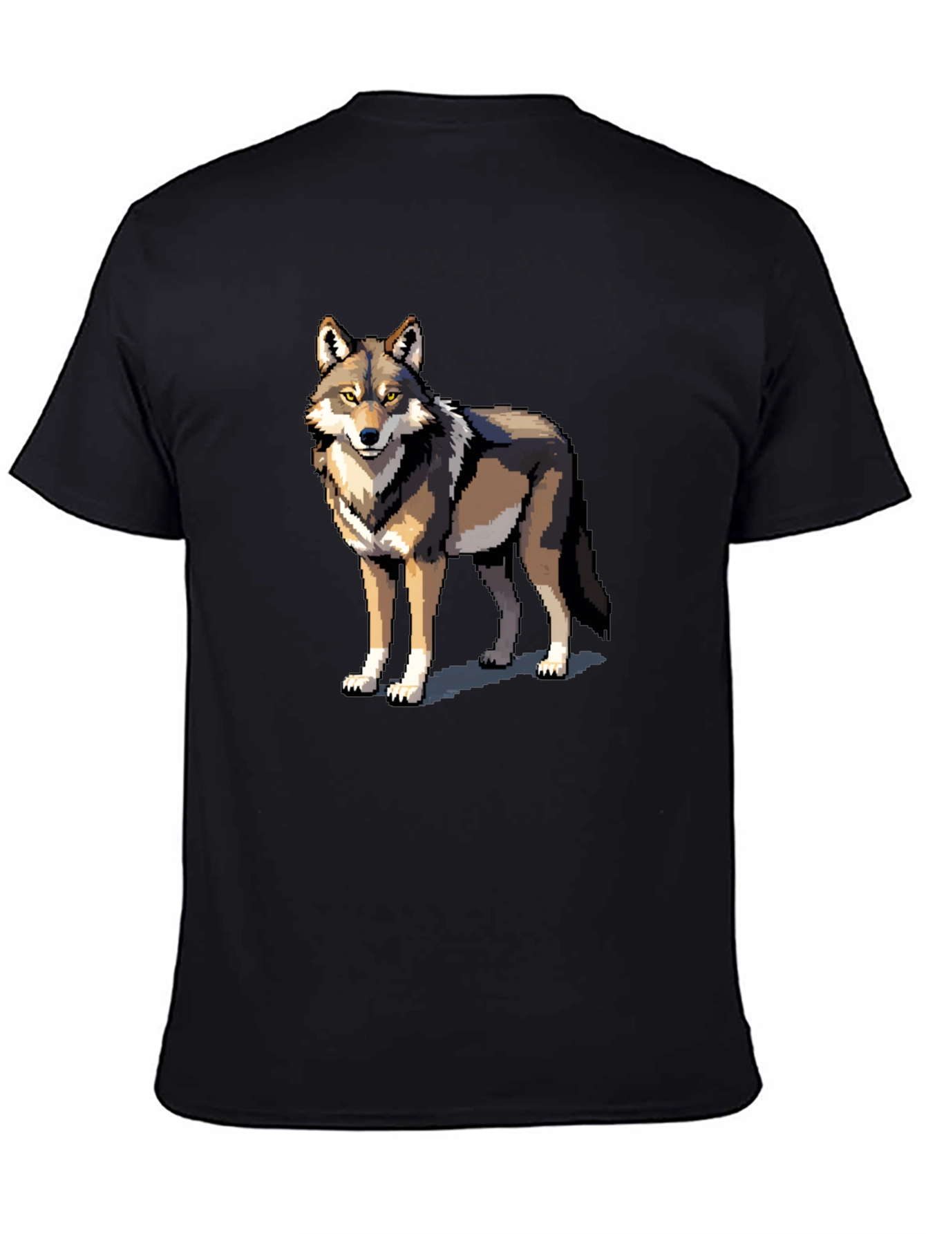 Pixel Wolf Graphic Tee - Black Cotton T-Shirt