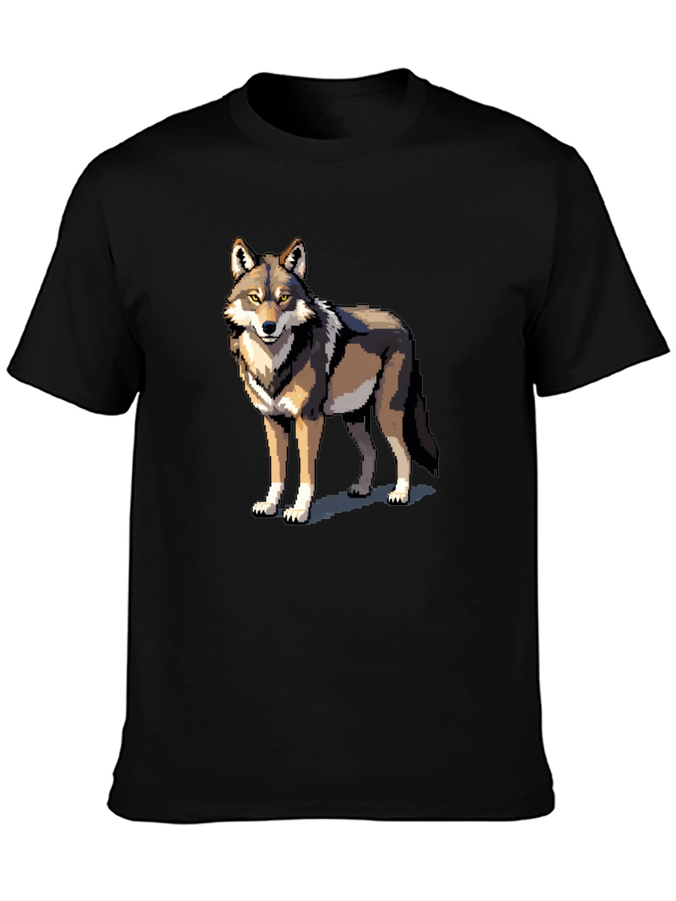 Pixel Wolf Graphic Tee - Black Cotton T-Shirt