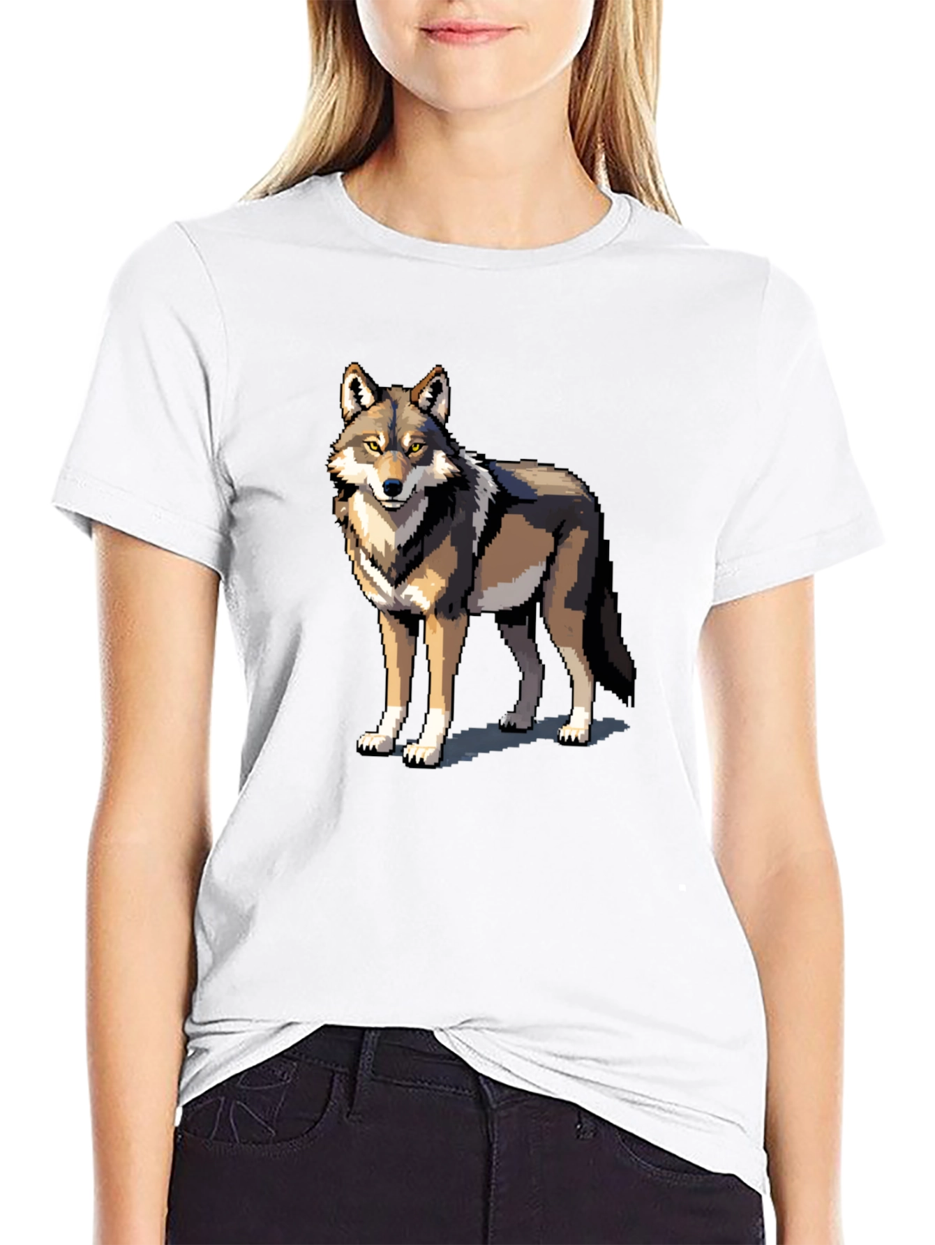 Pixel Wolf Graphic Tee - Black Cotton T-Shirt