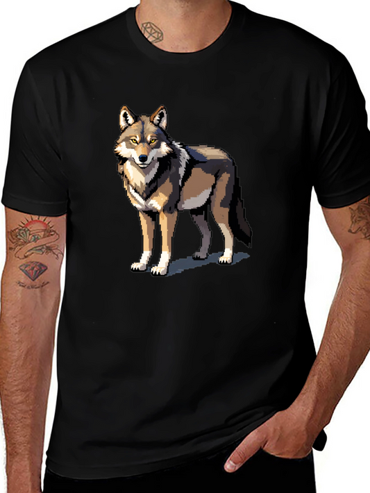 Pixel Wolf Graphic Tee - Black Cotton T-Shirt