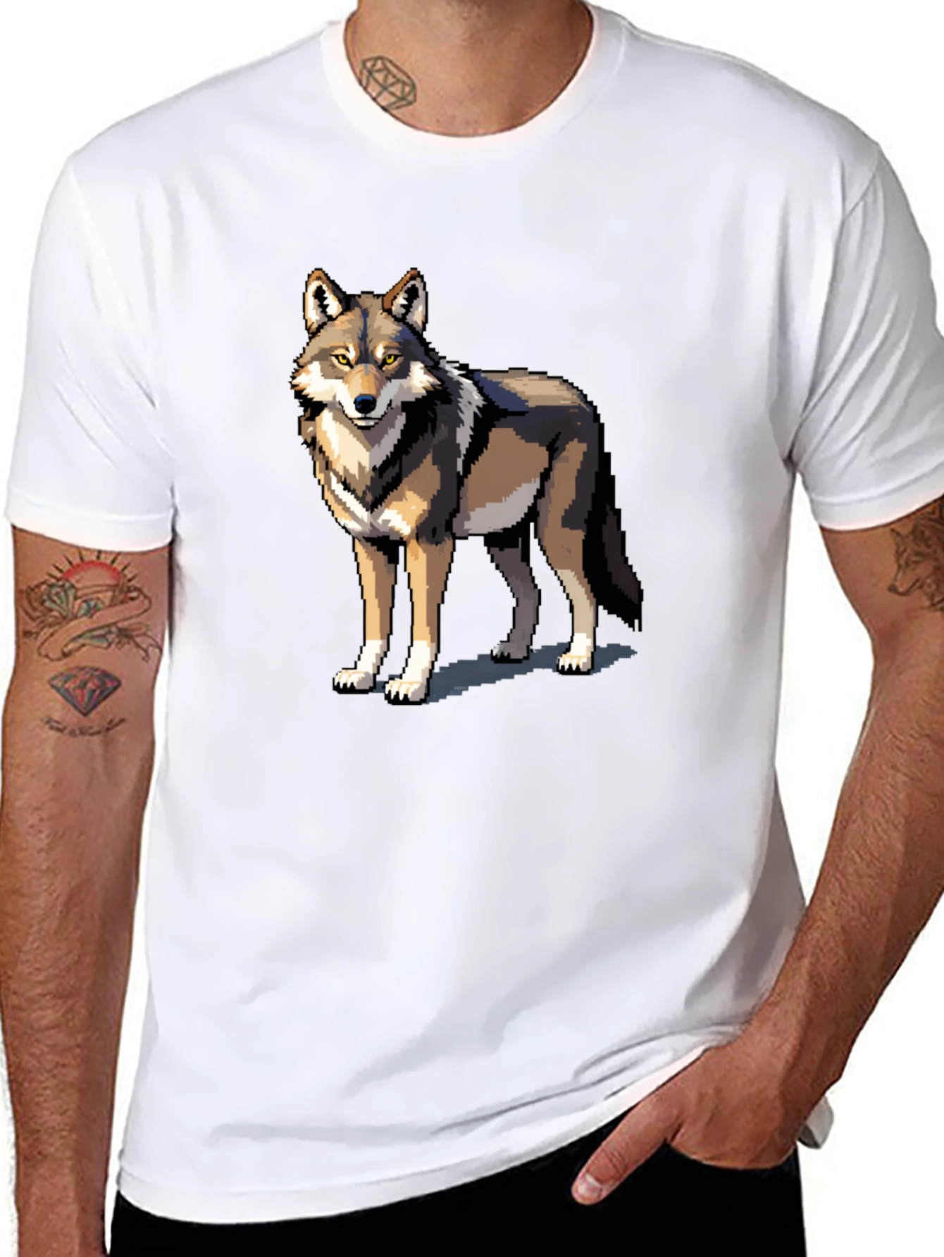 Pixel Wolf Graphic Tee - Black Cotton T-Shirt