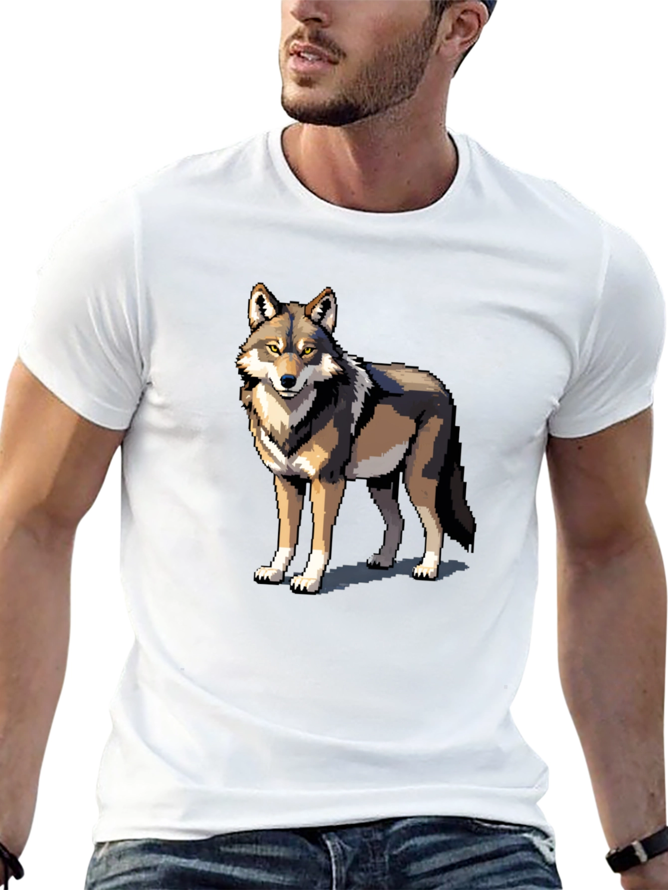 Pixel Wolf Graphic Tee - Black Cotton T-Shirt