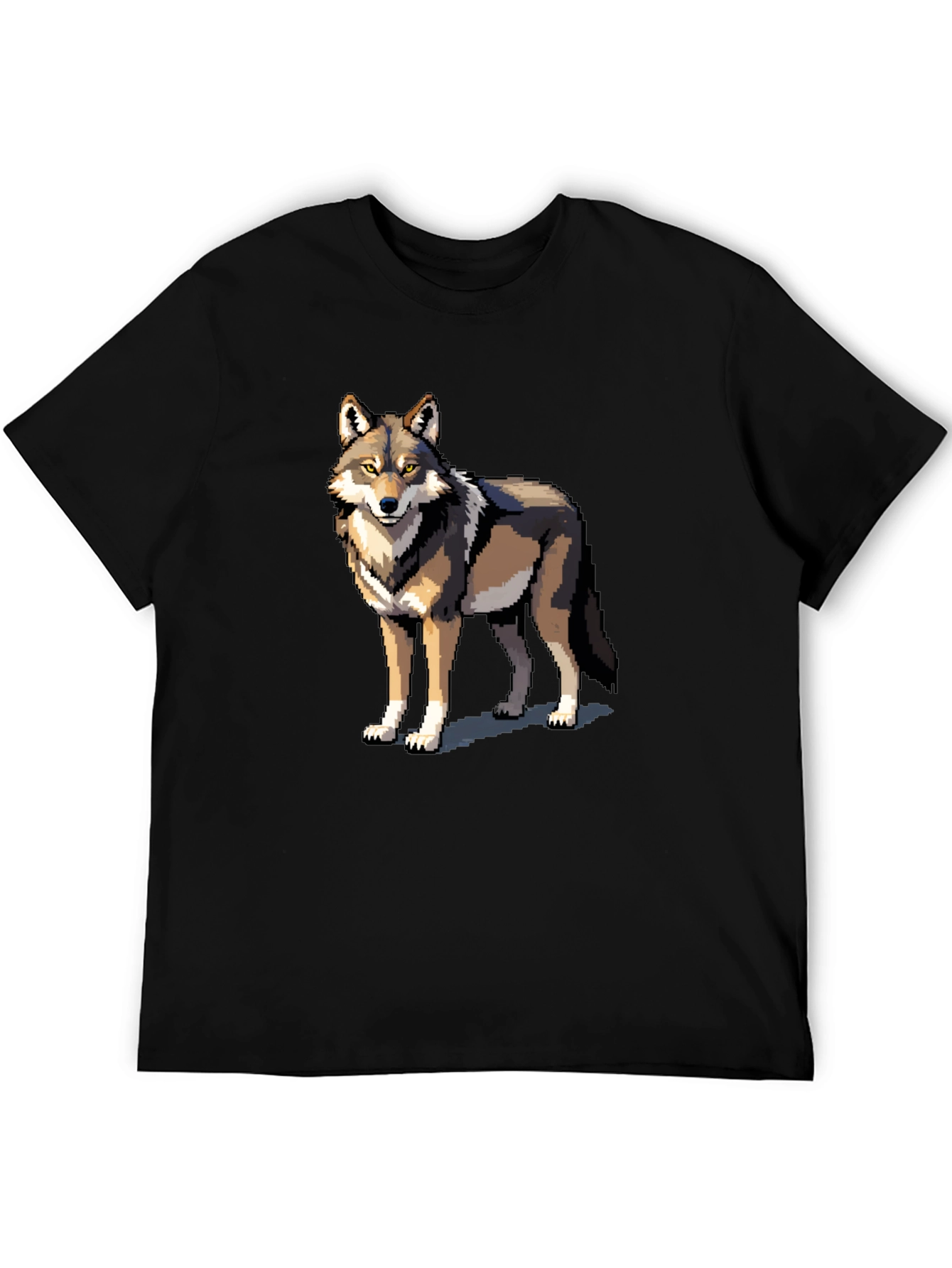 Pixel Wolf Graphic Tee - Black Cotton T-Shirt