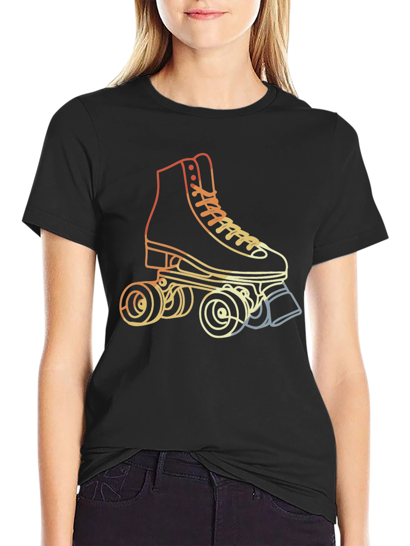 Retro Roller Skate Graphic Tee - Black