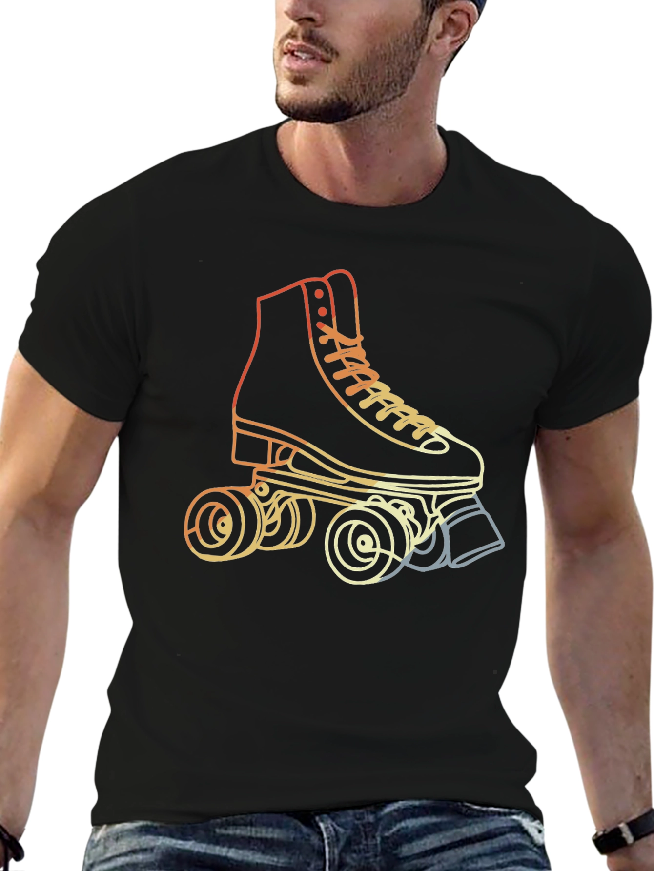Retro Roller Skate Graphic Tee - Black