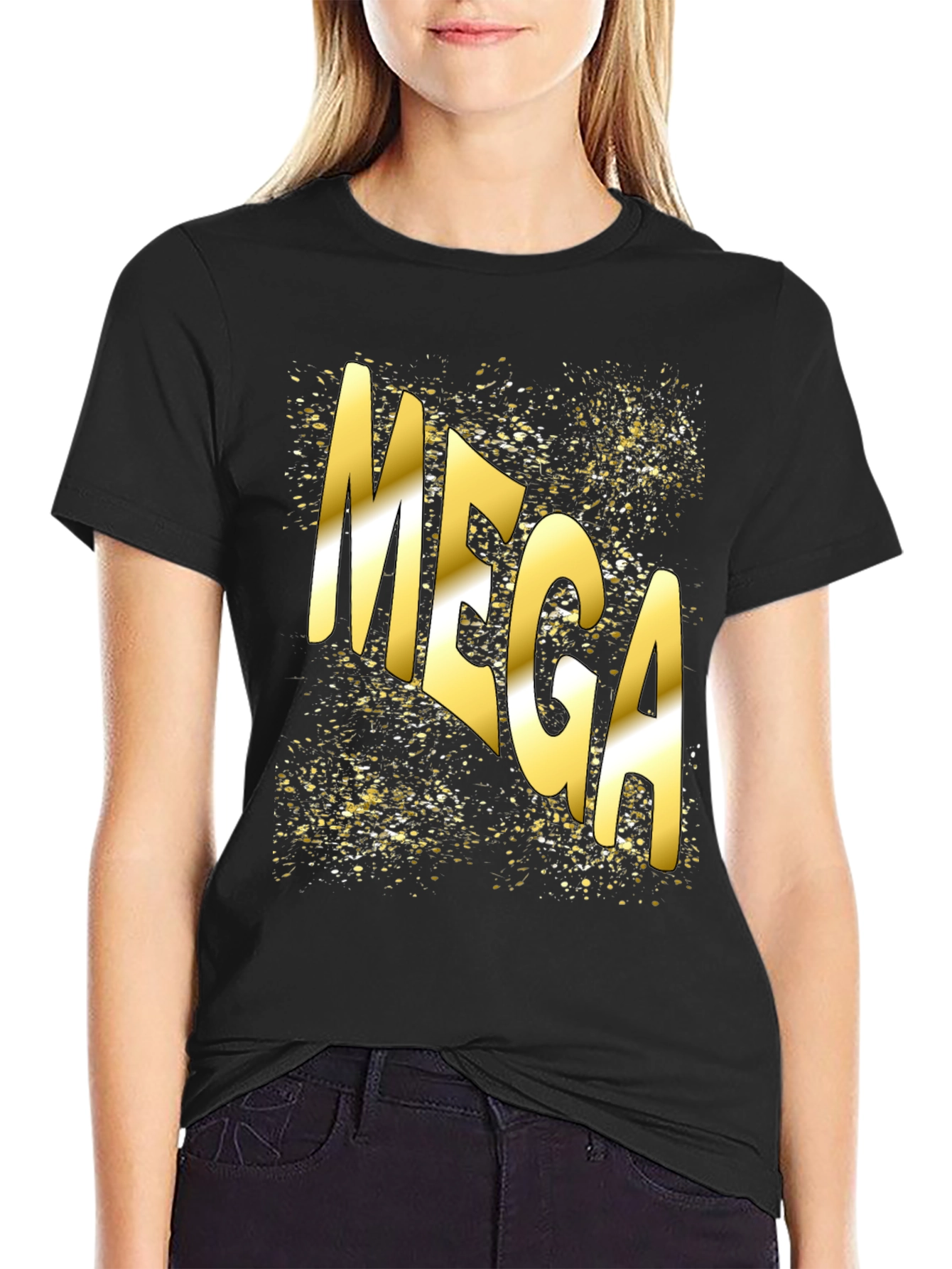 Mega Gold Print Black T-Shirt