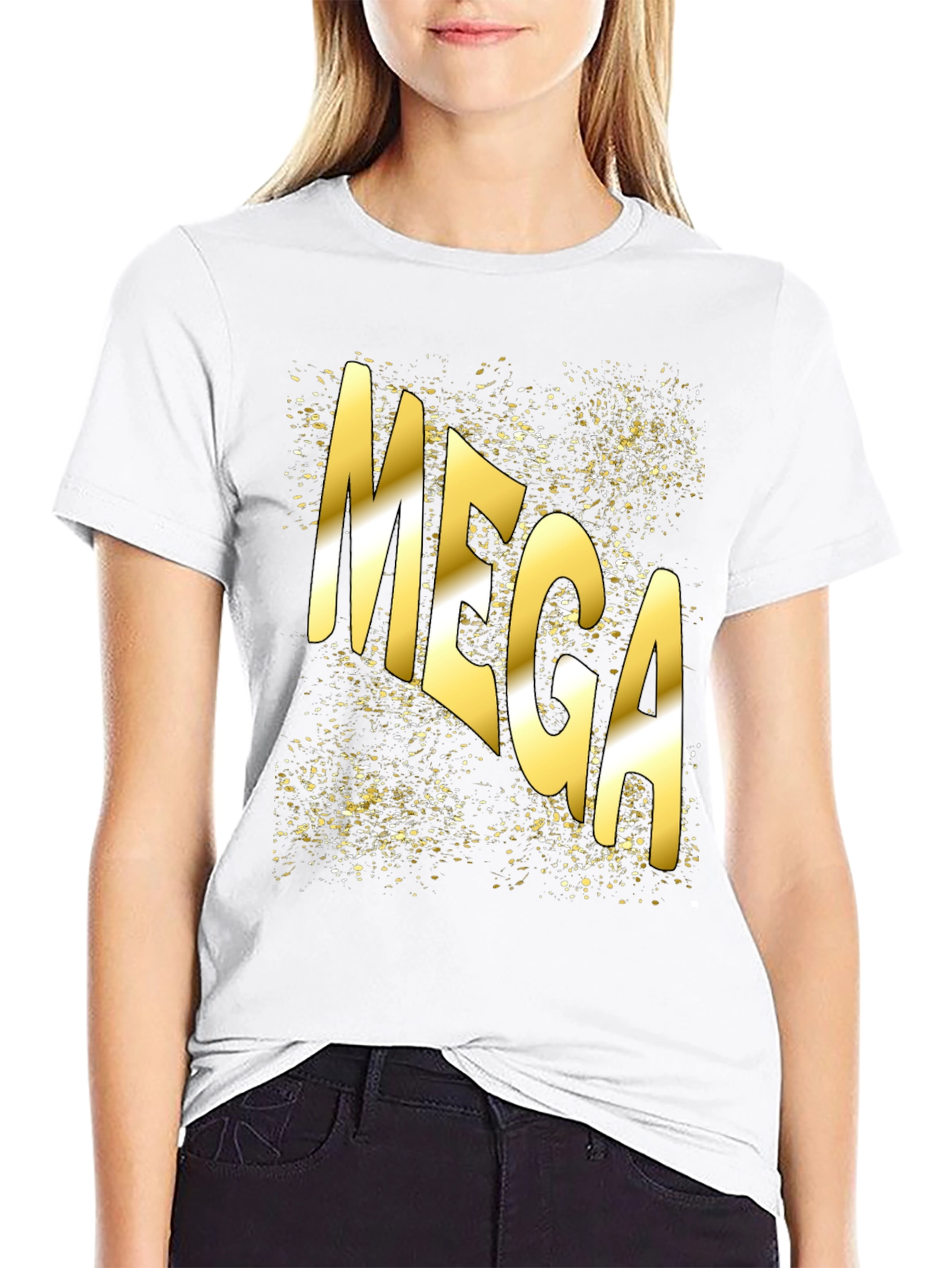 Mega Gold Print Black T-Shirt