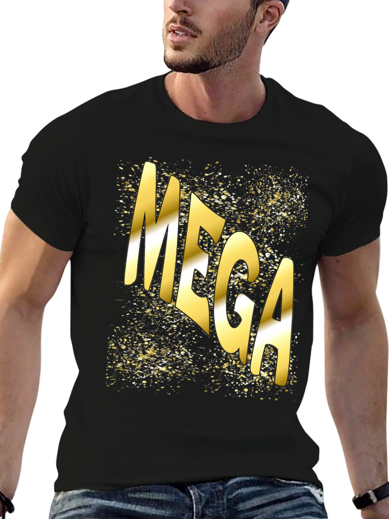 Mega Gold Print Black T-Shirt