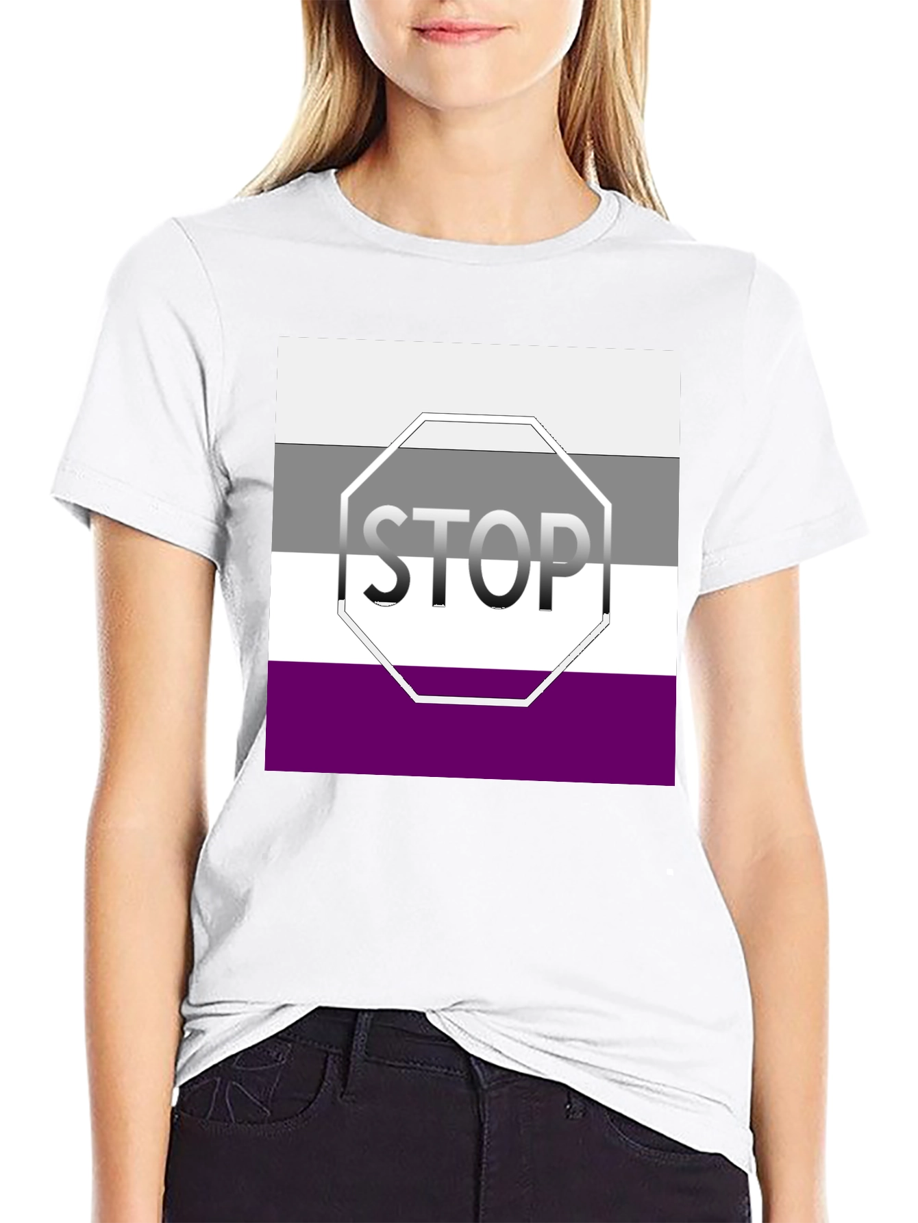 Asexual Pride Stop Sign Graphic T-Shirt