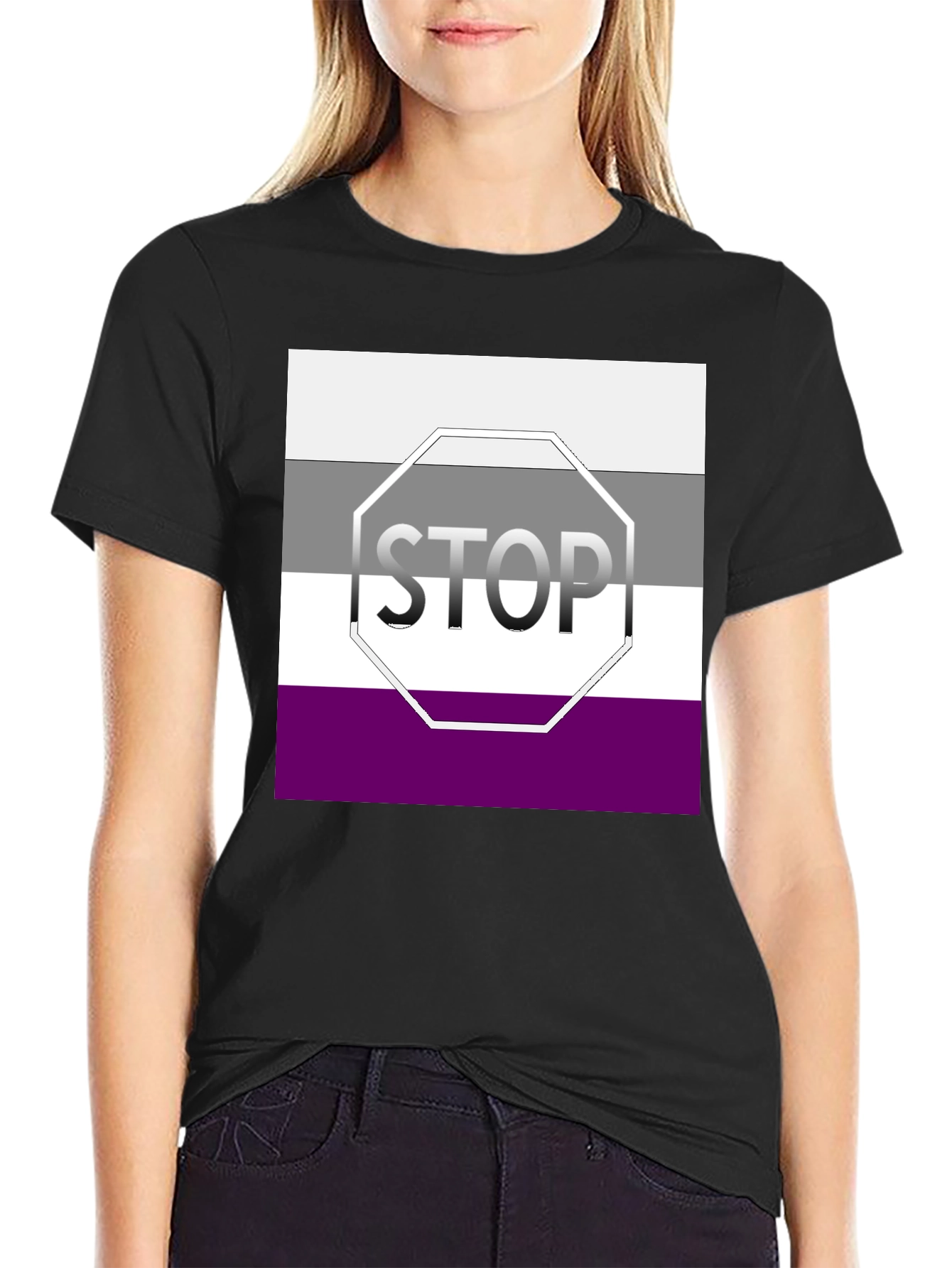 Asexual Pride Stop Sign Graphic T-Shirt