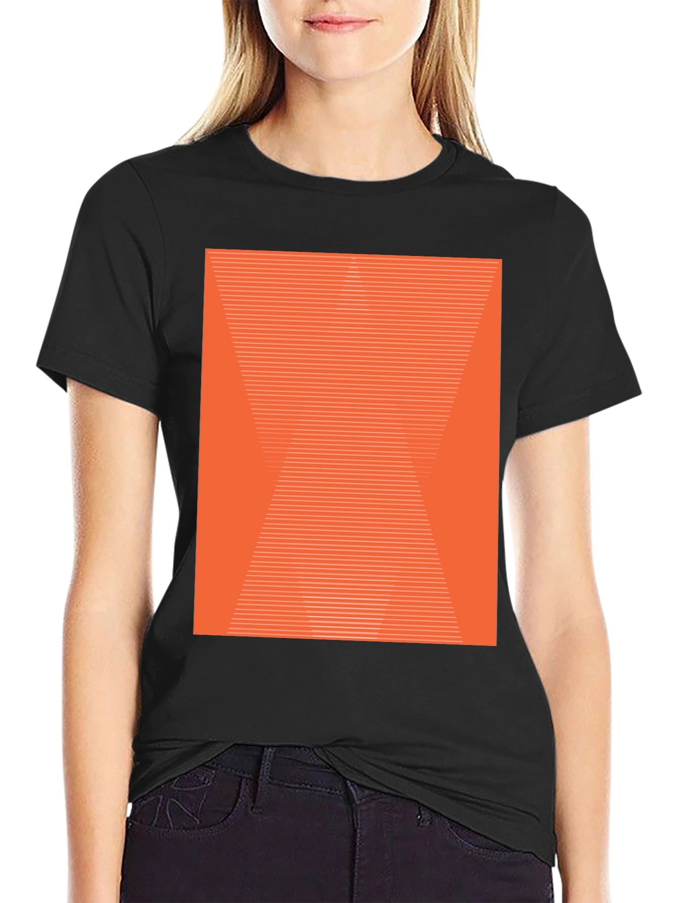 Abstract Geometric Orange Pattern Black T-Shirt