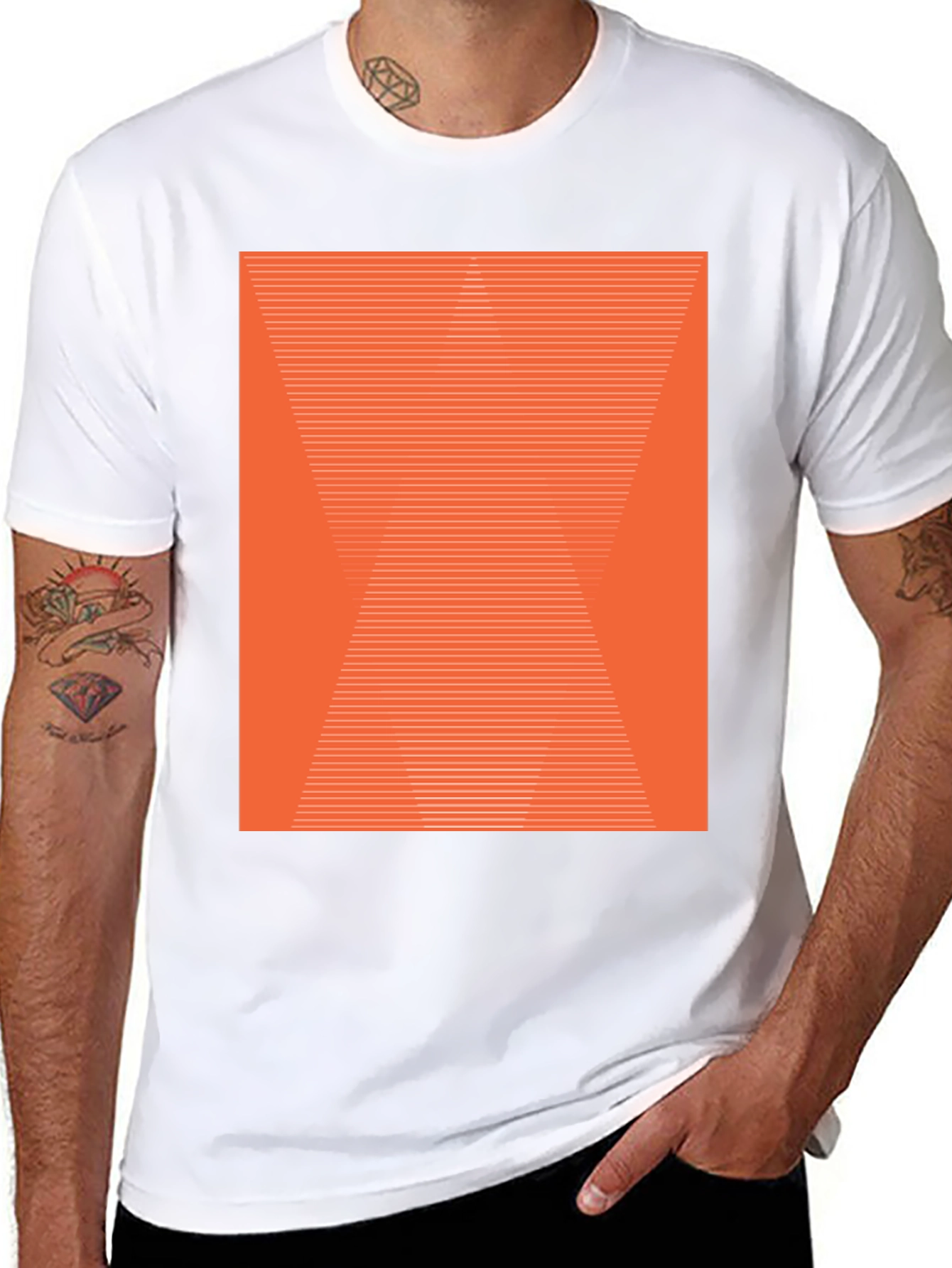 Abstract Geometric Orange Pattern Black T-Shirt