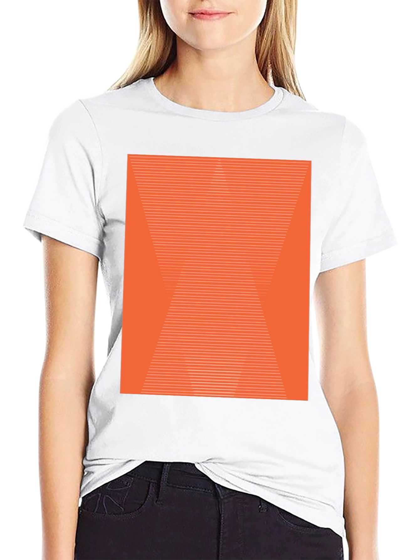 Abstract Geometric Orange Pattern Black T-Shirt