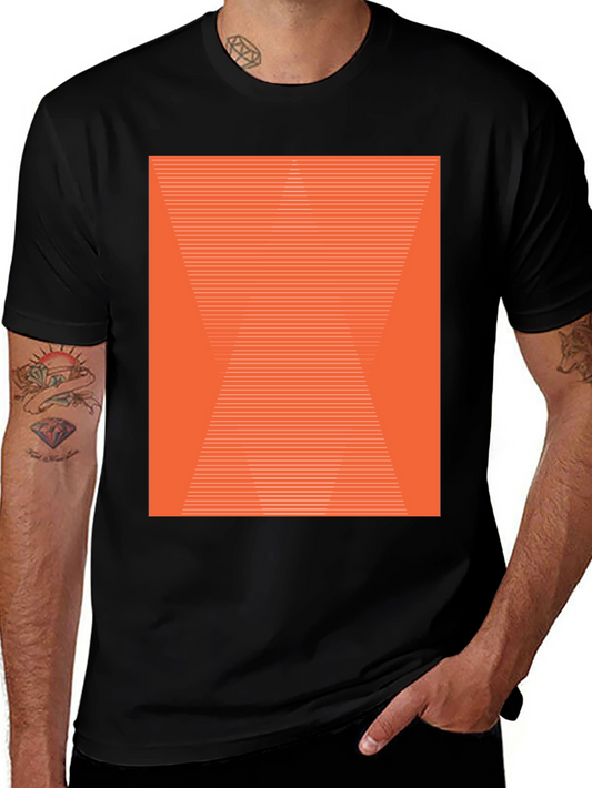 Abstract Geometric Orange Pattern Black T-Shirt