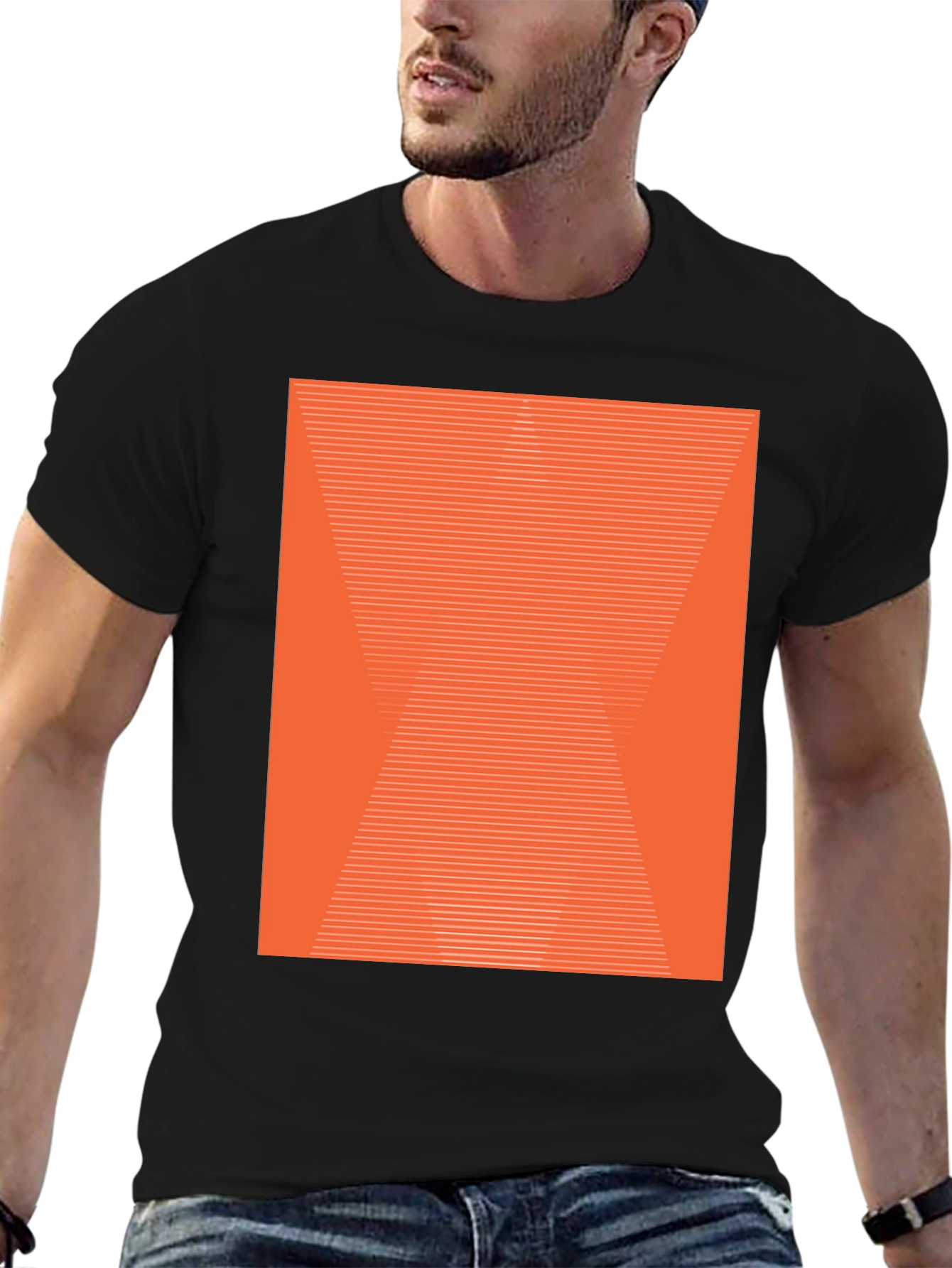 Abstract Geometric Orange Pattern Black T-Shirt