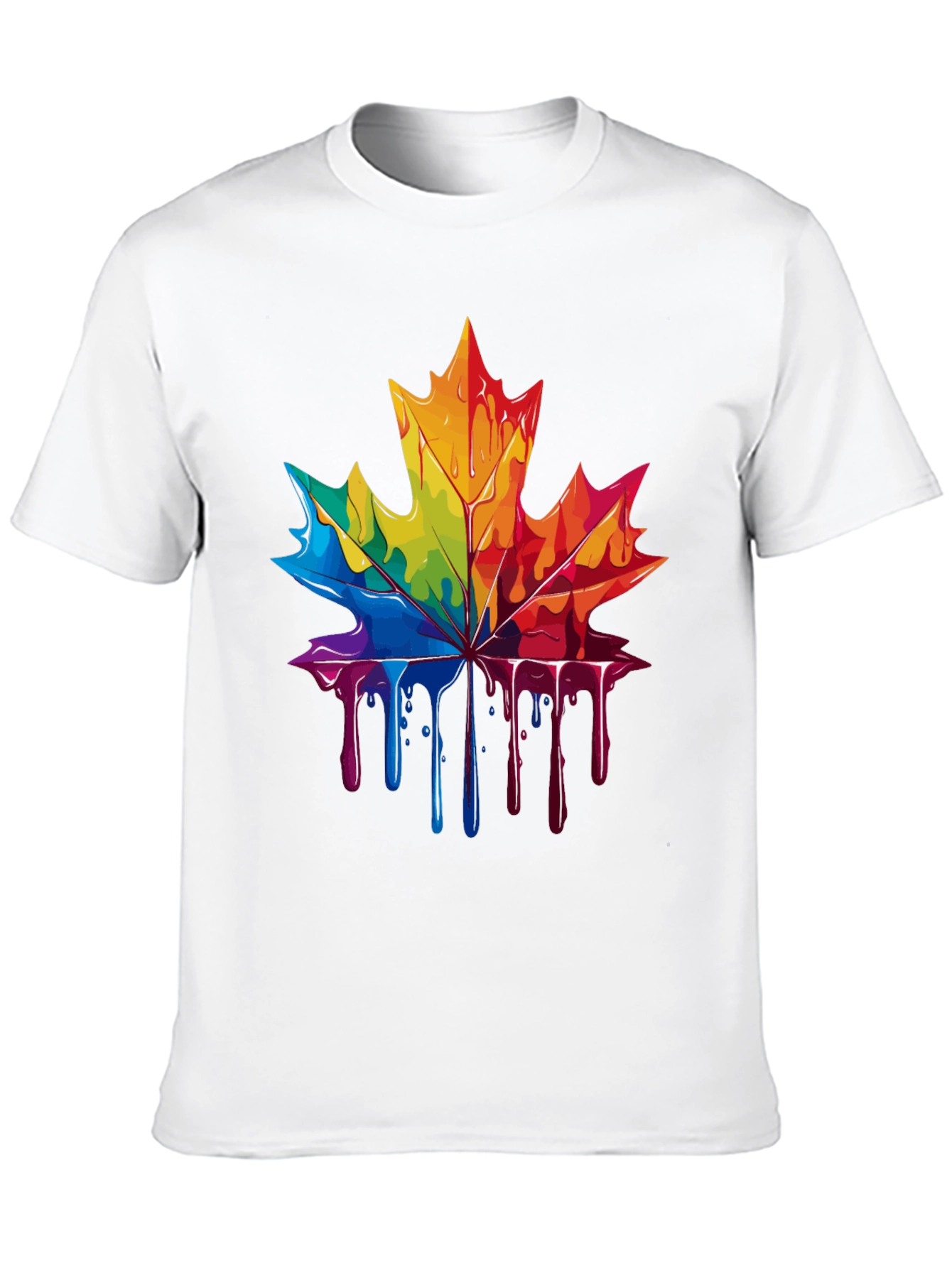 Rainbow Maple Leaf Drip Graphic Tee - Unique Design