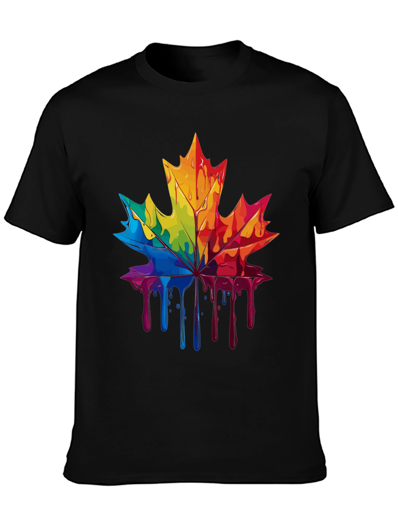 Rainbow Maple Leaf Drip Graphic Tee - Unique Design
