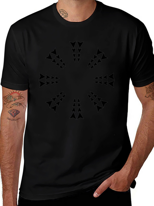 Geometric Arrow Pattern Black T-Shirt