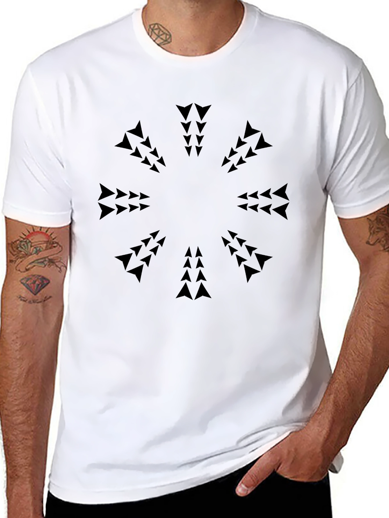 Geometric Arrow Pattern Black T-Shirt