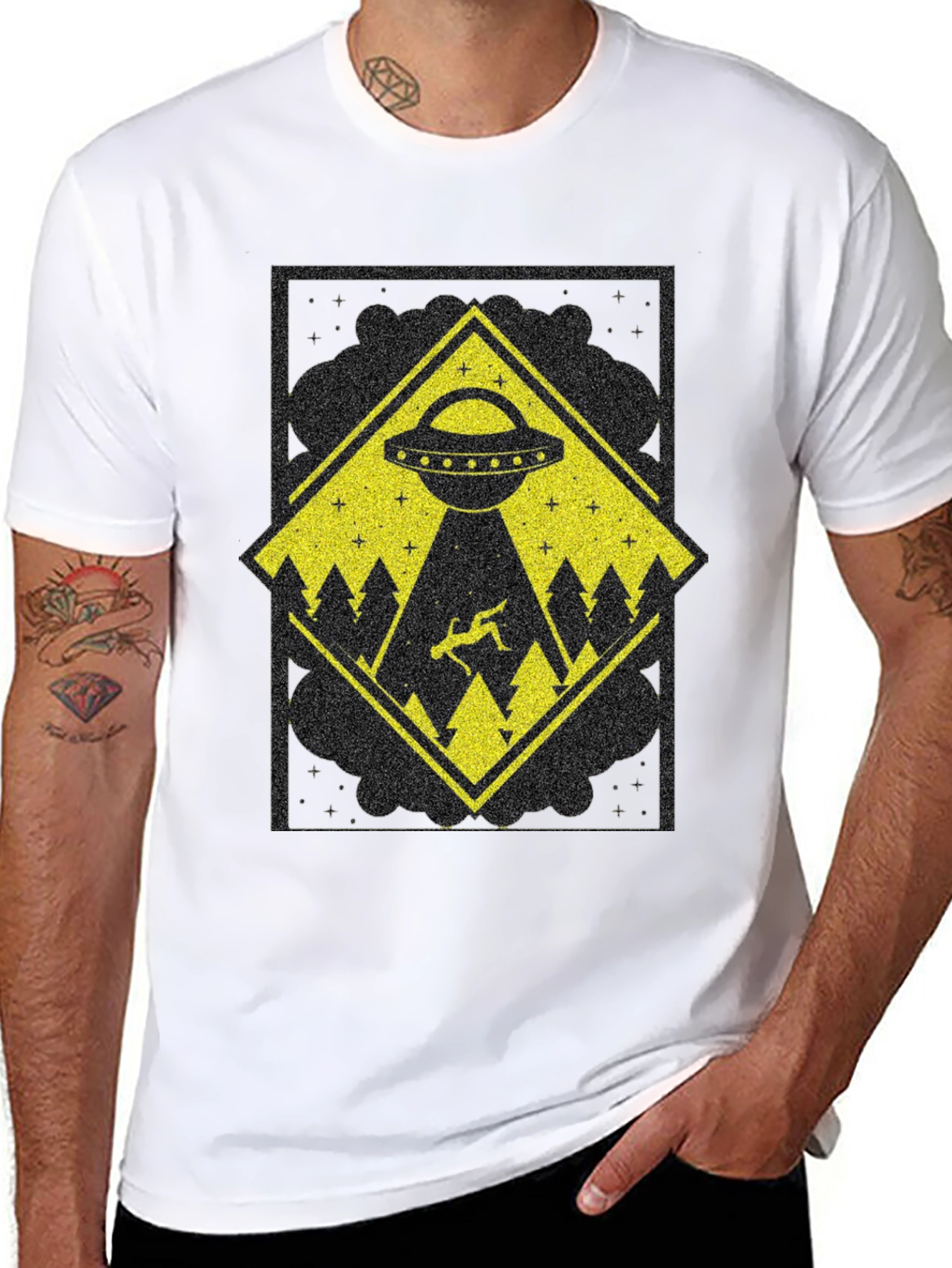 UFO Abduction Graphic Tee - Mens Black T-Shirt