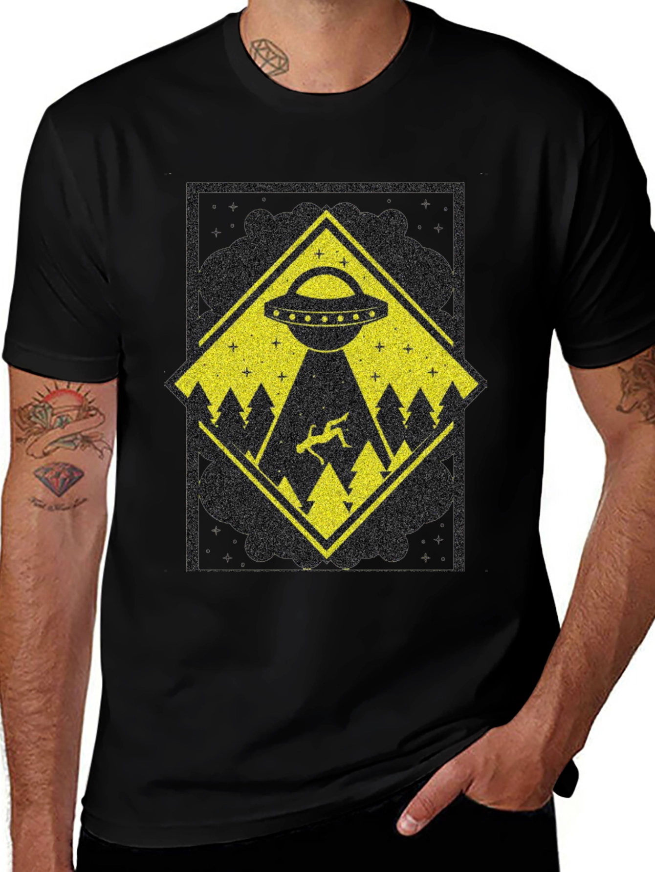 UFO Abduction Graphic Tee - Mens Black T-Shirt