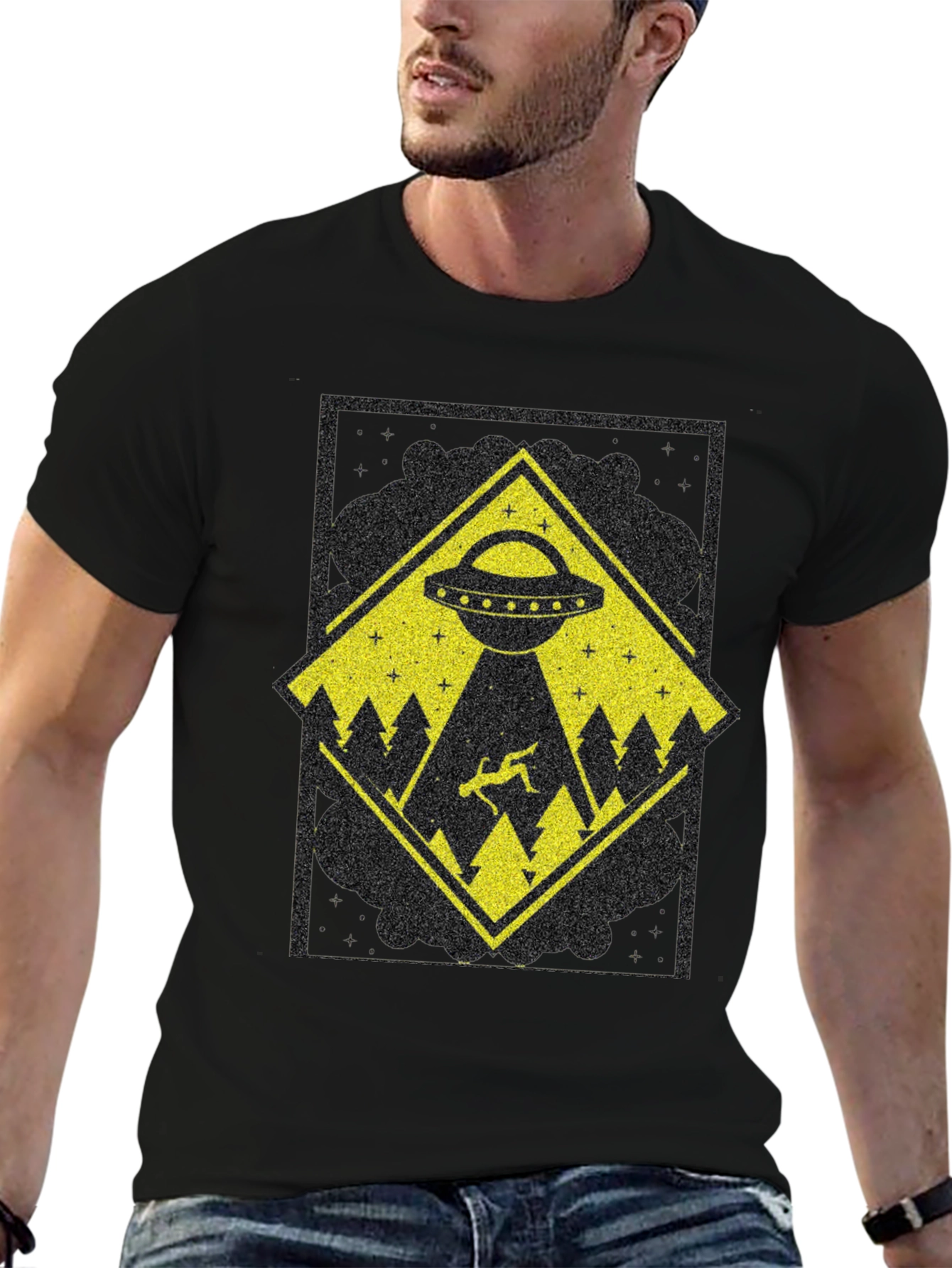 UFO Abduction Graphic Tee - Mens Black T-Shirt